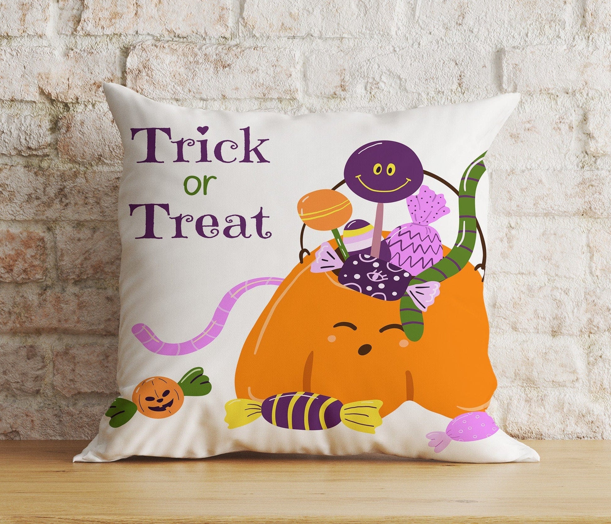 Onay 6 / 12 x 12 inch (30 x 30 cm) Double Side Pumpkin Trick or Treat Pink Magic Happy Halloween Cushion Cover