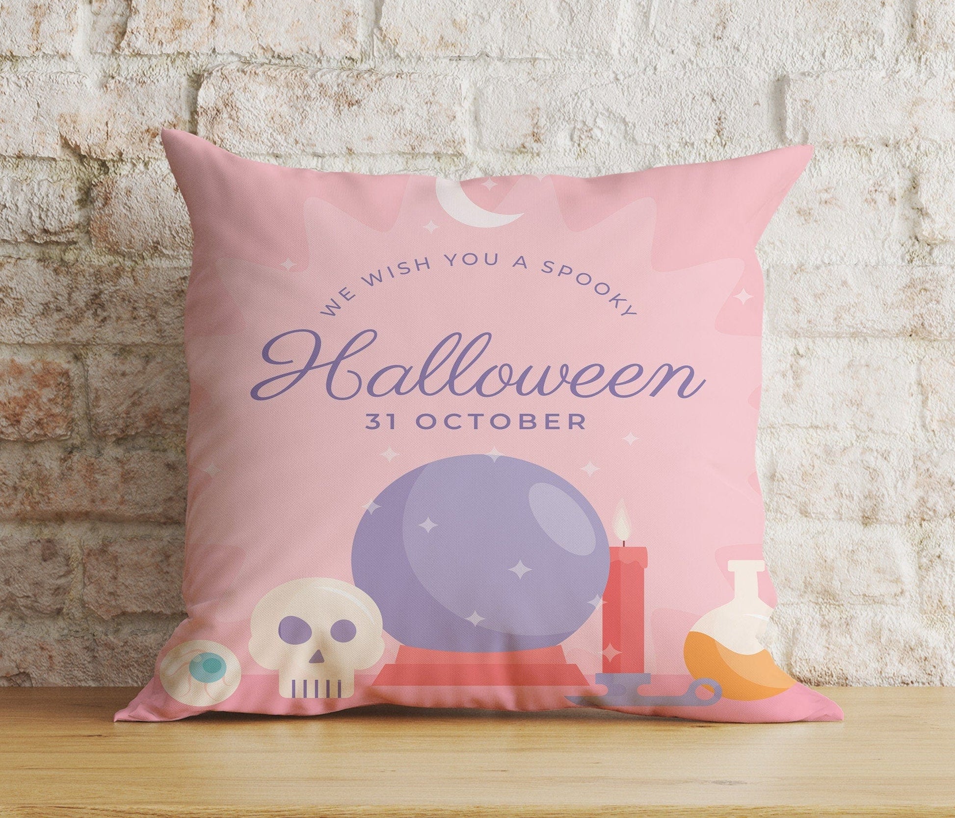 Onay 5 / 12 x 12 inch (30 x 30 cm) Double Side Pumpkin Trick or Treat Pink Magic Happy Halloween Cushion Cover