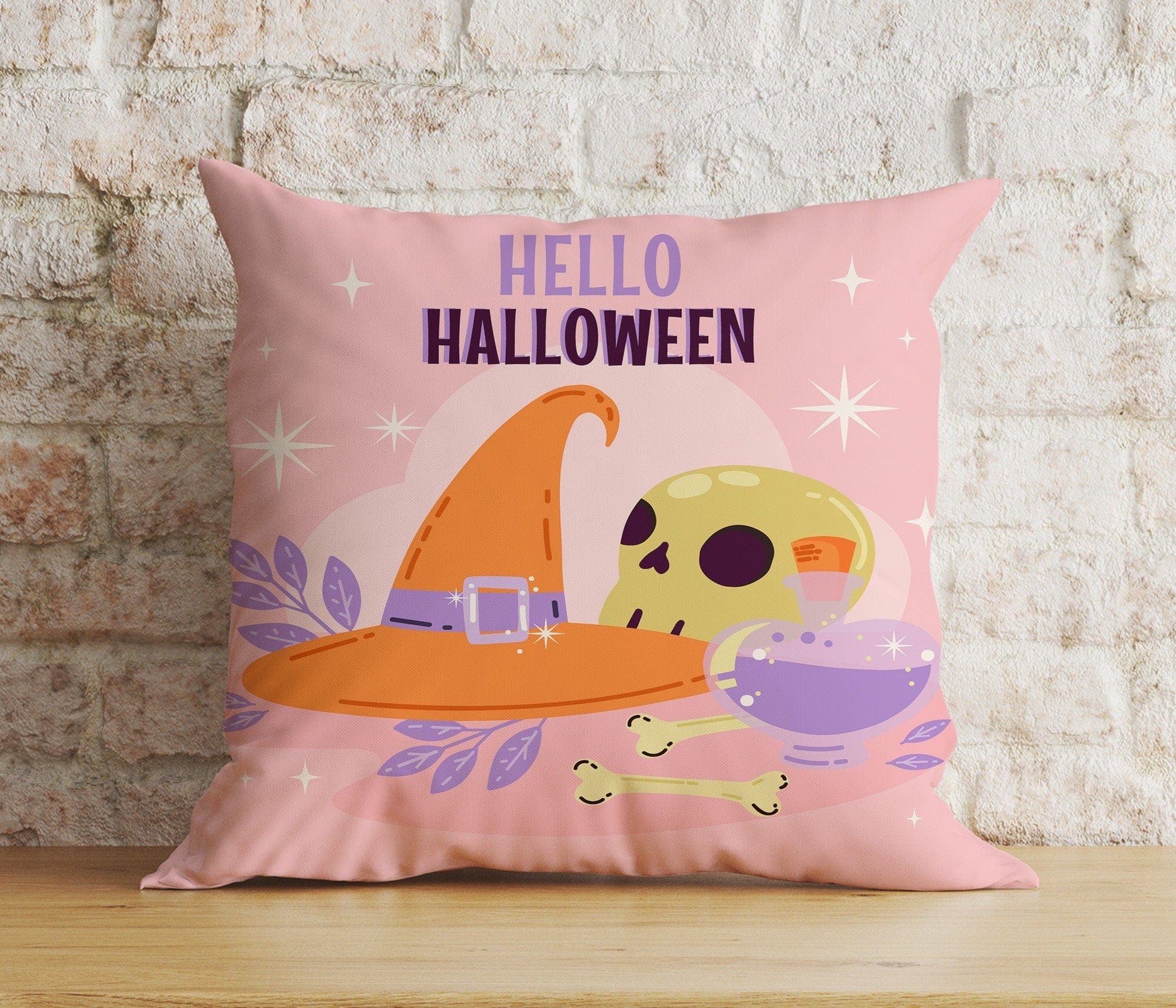 Onay 4 / 12 x 12 inch (30 x 30 cm) Double Side Pumpkin Trick or Treat Pink Magic Happy Halloween Cushion Cover