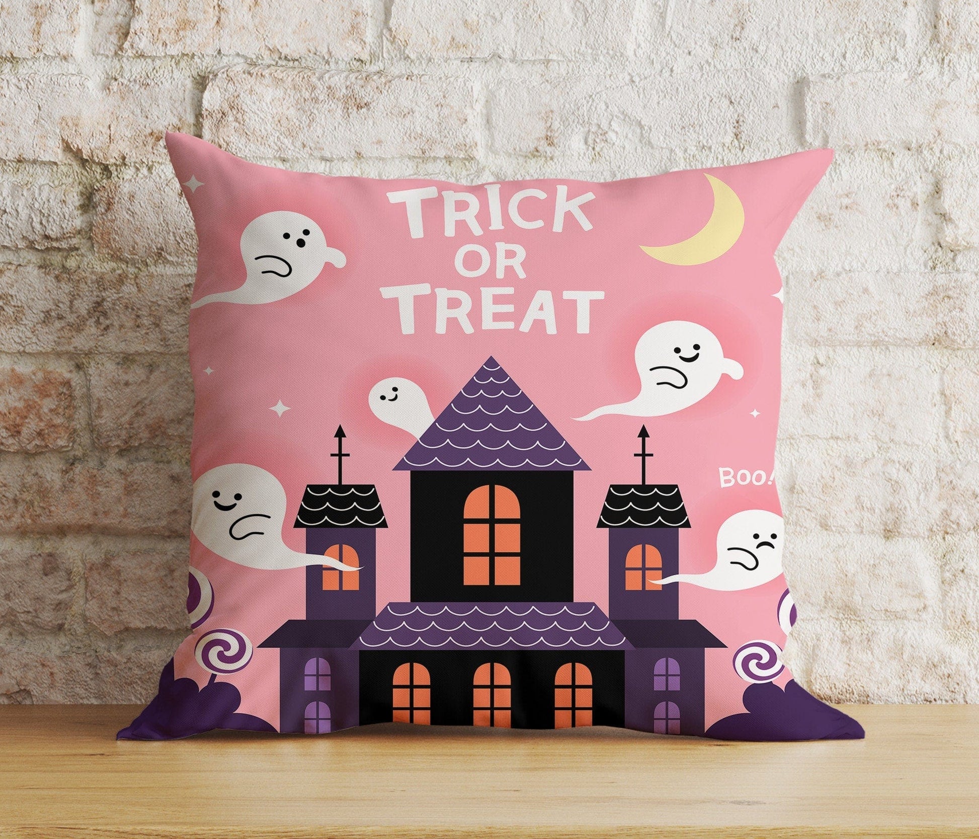 Onay 2 / 12 x 12 inch (30 x 30 cm) Double Side Pumpkin Trick or Treat Pink Magic Happy Halloween Cushion Cover