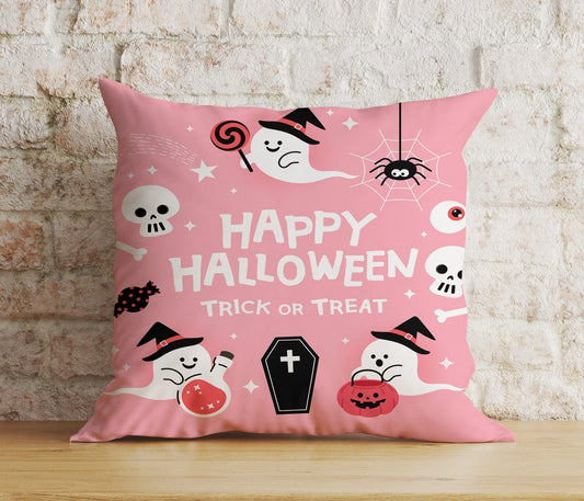 Onay 1 / 12 x 12 inch (30 x 30 cm) Double Side Pumpkin Trick or Treat Pink Magic Happy Halloween Cushion Cover