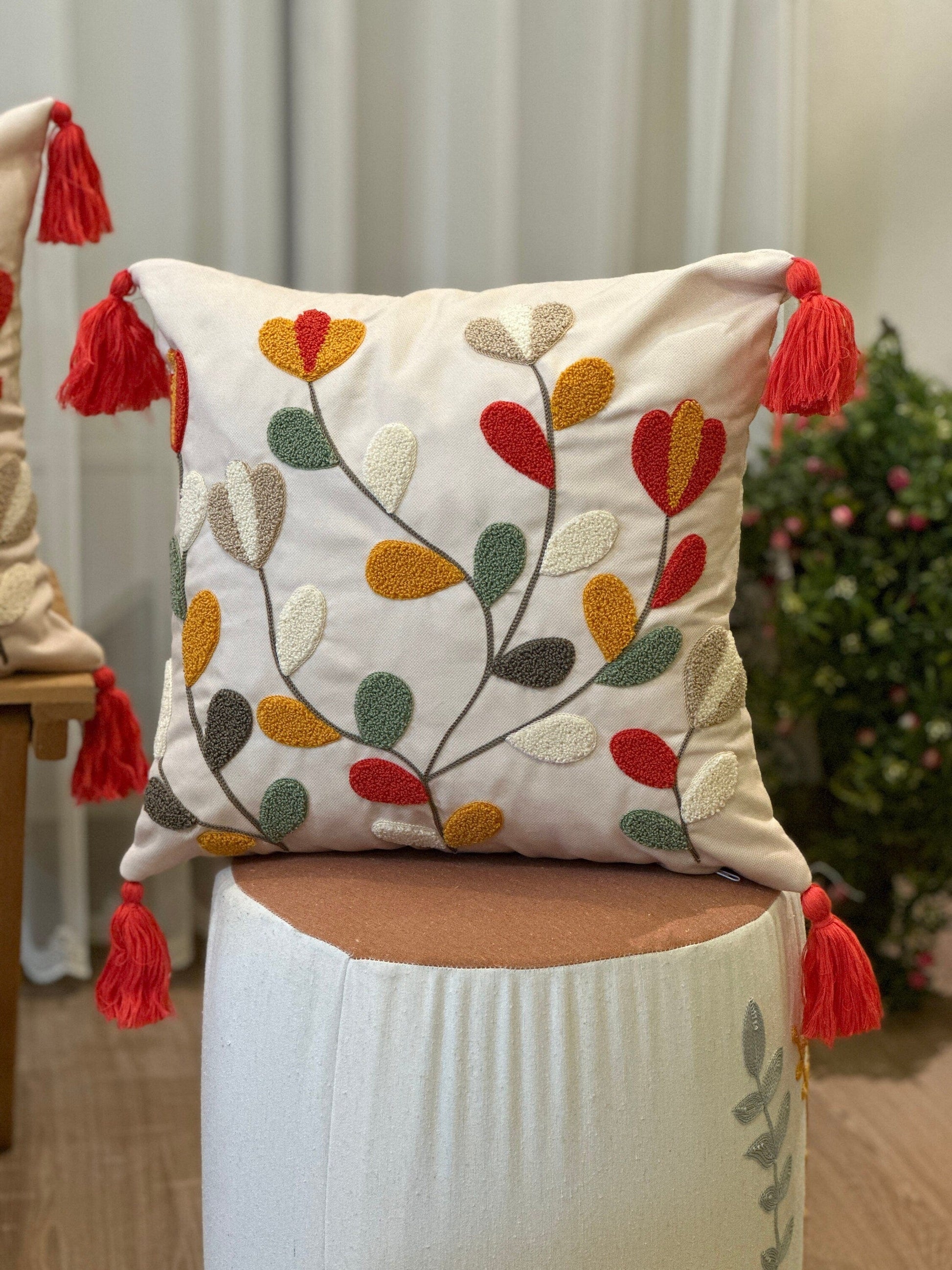 Onay Home Textile Punch Needle Cushion Cover Punch Leaves Needle Cushion Cover Embroidery Multicolor