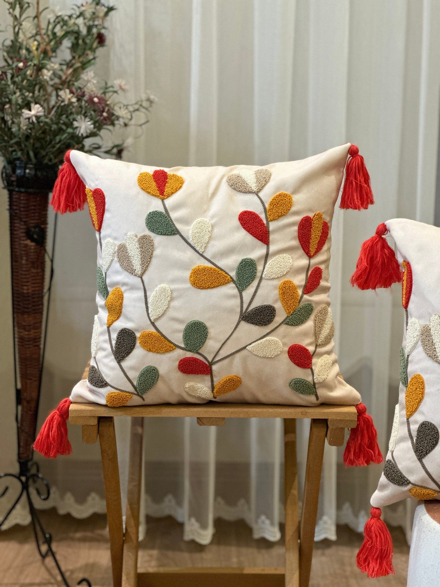 Onay Home Textile Punch Needle Cushion Cover Punch Leaves Needle Cushion Cover Embroidery Multicolor