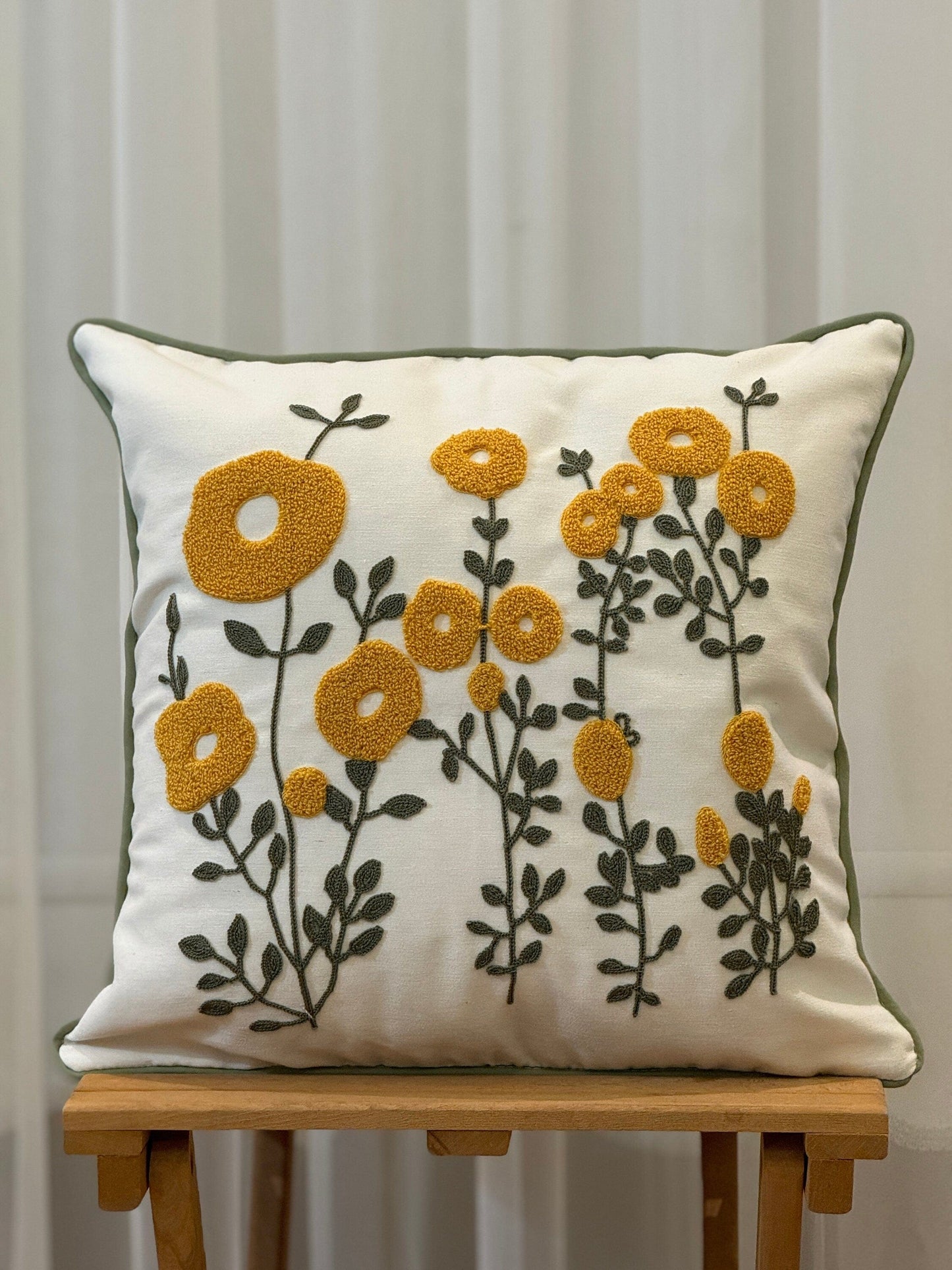 Onay Home Textile Punch Needle Cushion Cover 17x17 inches/43x43cm Punch Needle Cushion Cover Embroidery Flower Punch Pillow