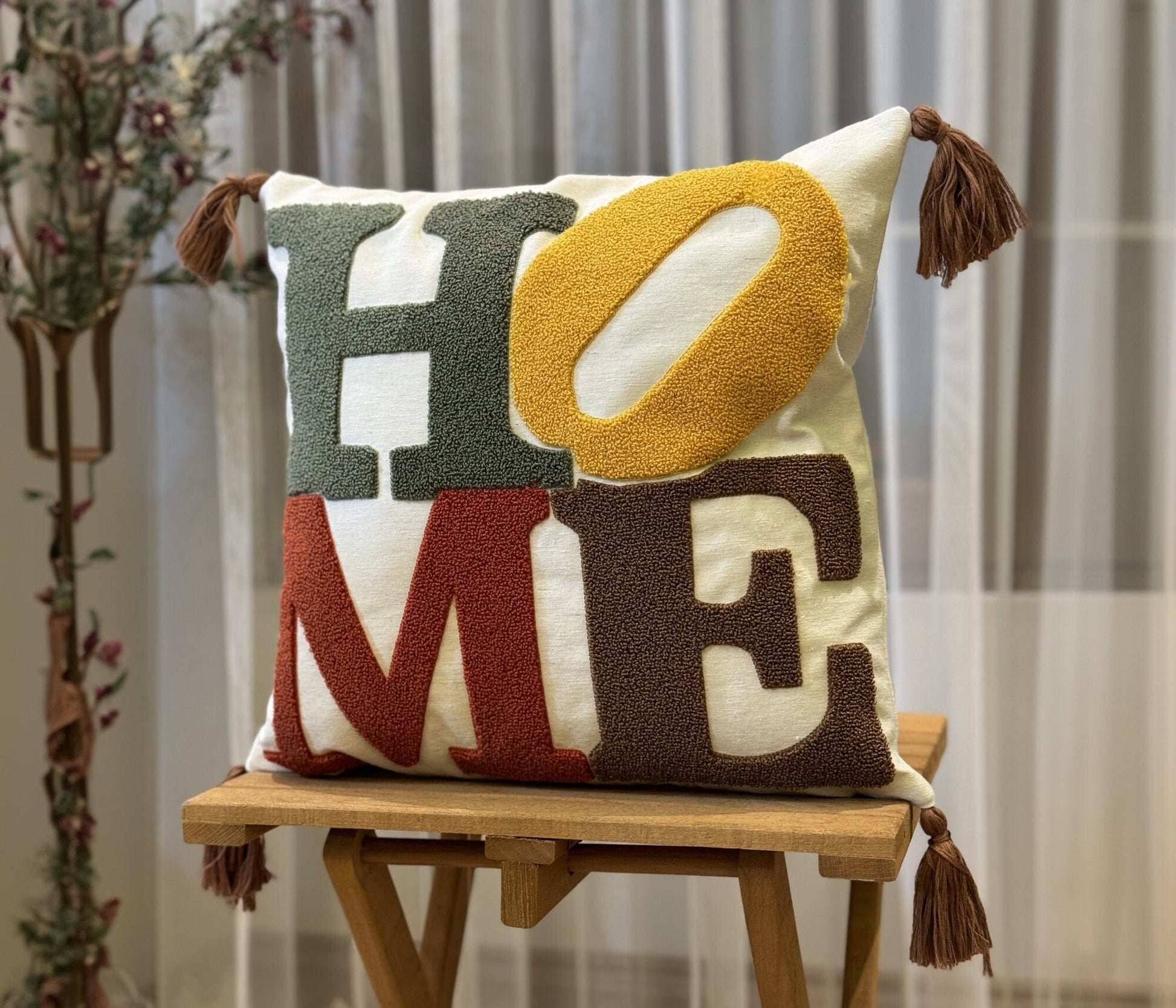 Onay Home Textile Punch Needle Cushion Cover 1- 43x43cm Punch Needle Cushion Cover Home Colorful Tufted Embroidery