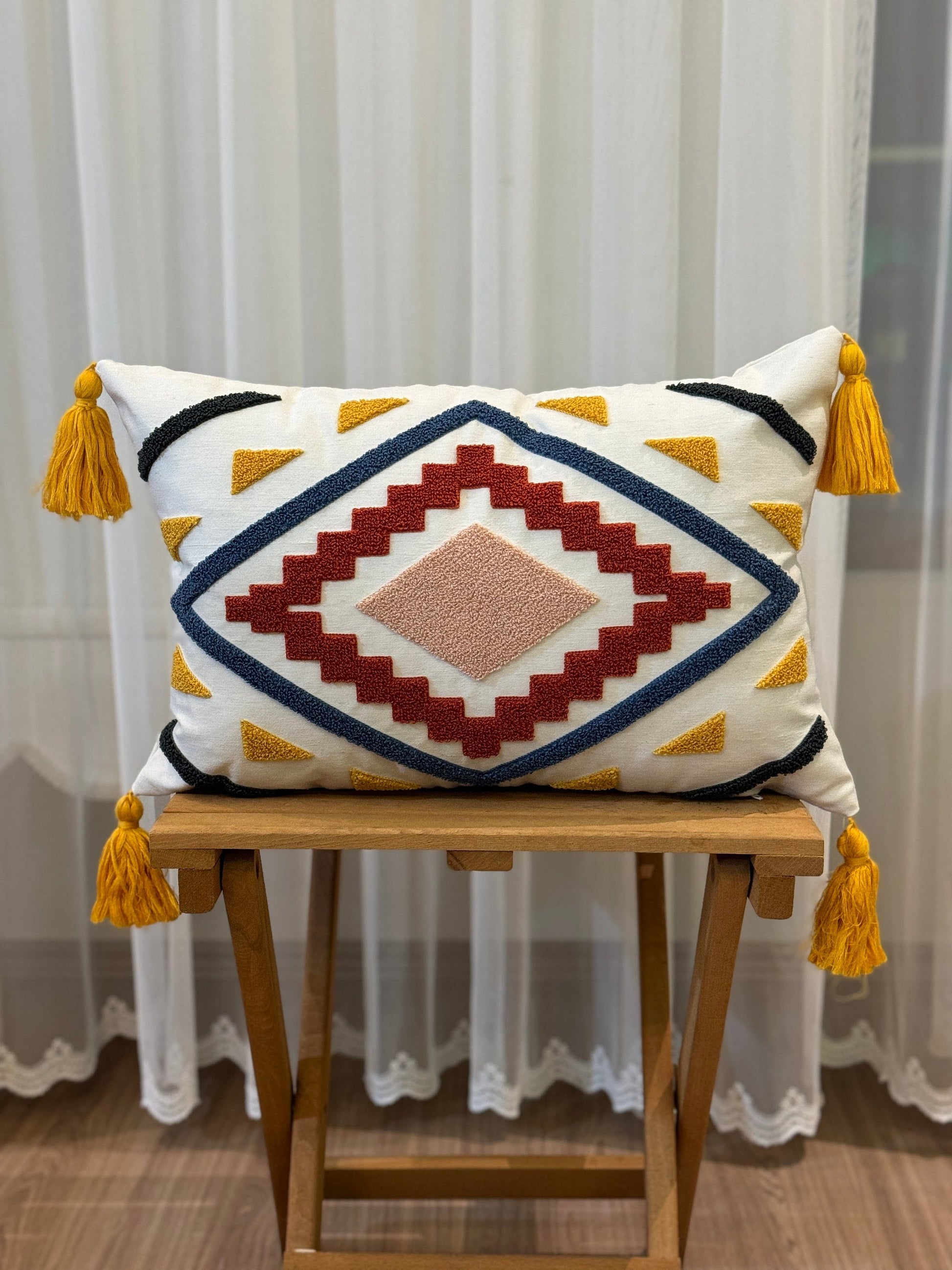 Onay Home Textile Punch Needle Cushion Cover 12x20 inches/30x50cm Punch Needle Pillow Cover Kit Geometric Punch Cushion Cover