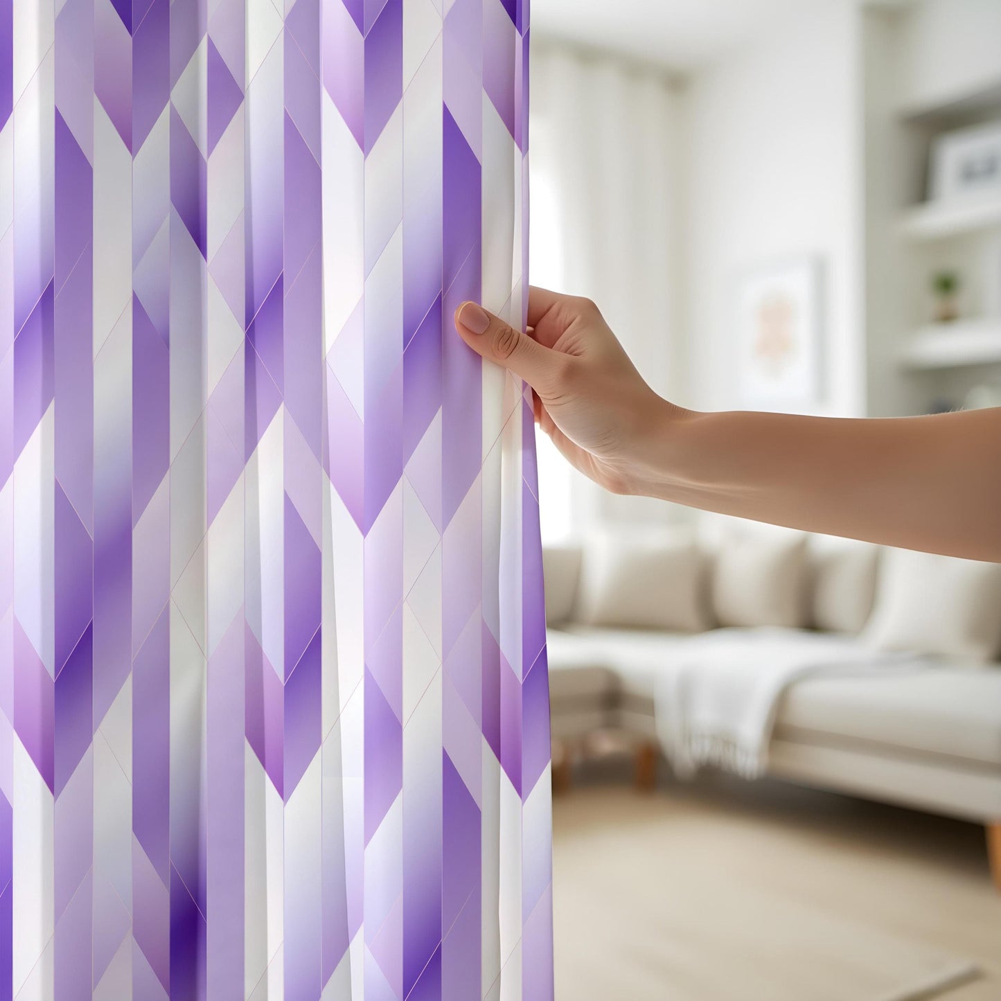 Onay Purple Abstract Curtains for Living Room, Watercolor Leaf Print Purple Drapes