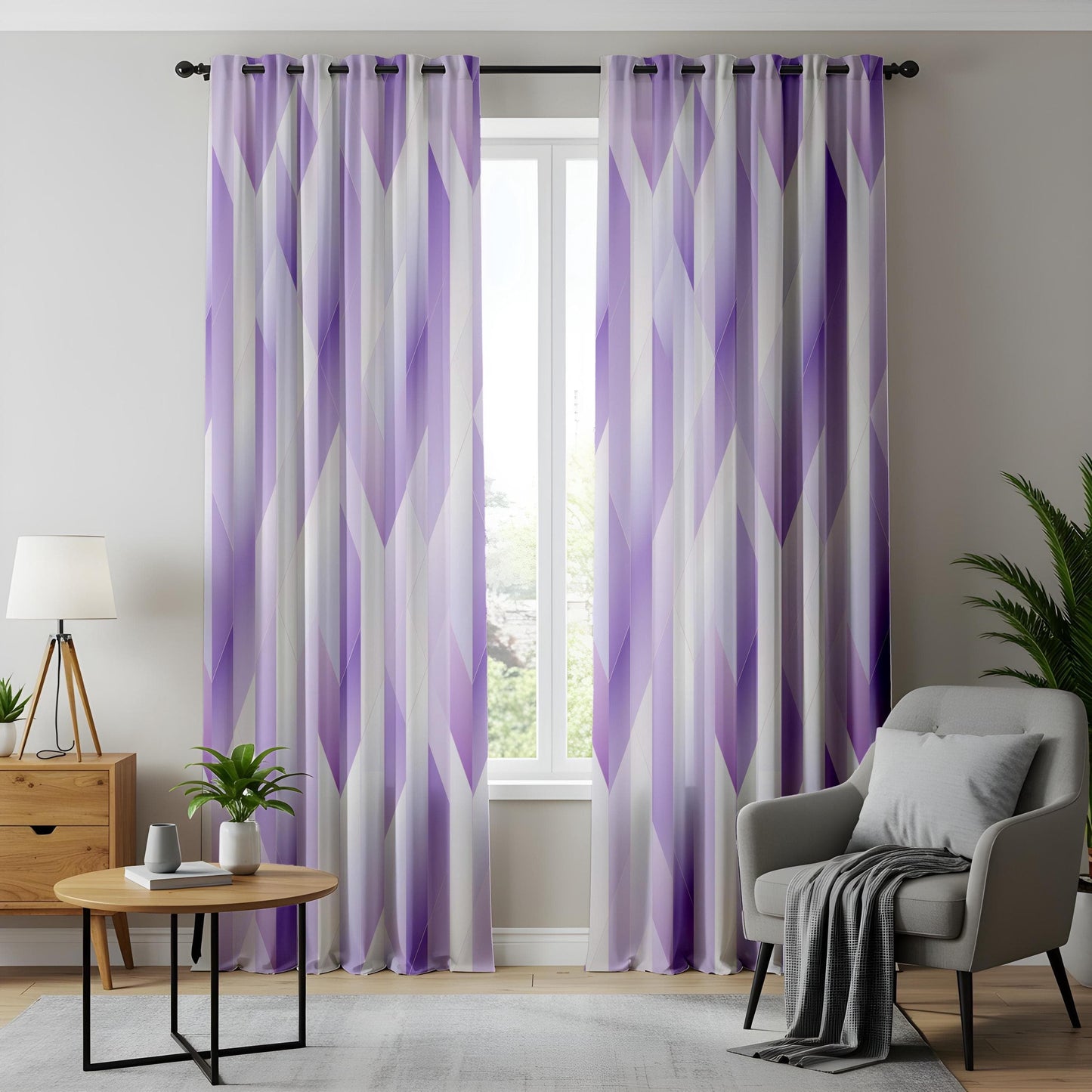 Onay Purple Abstract Curtains for Living Room, Watercolor Leaf Print Purple Drapes