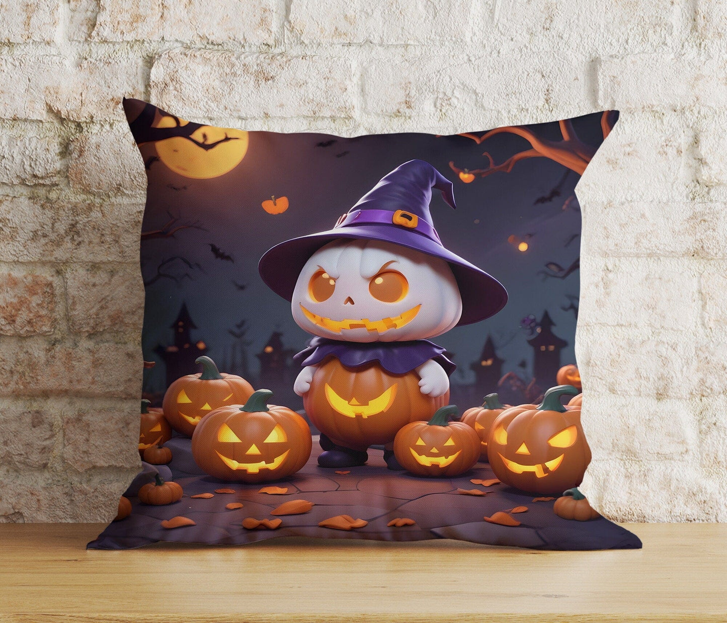 Onay 8 / 12 x 12 inch (30 x 30 cm) Double Side Purple Halloween Carved Pumpkin Trick or Treat Cushion Cover