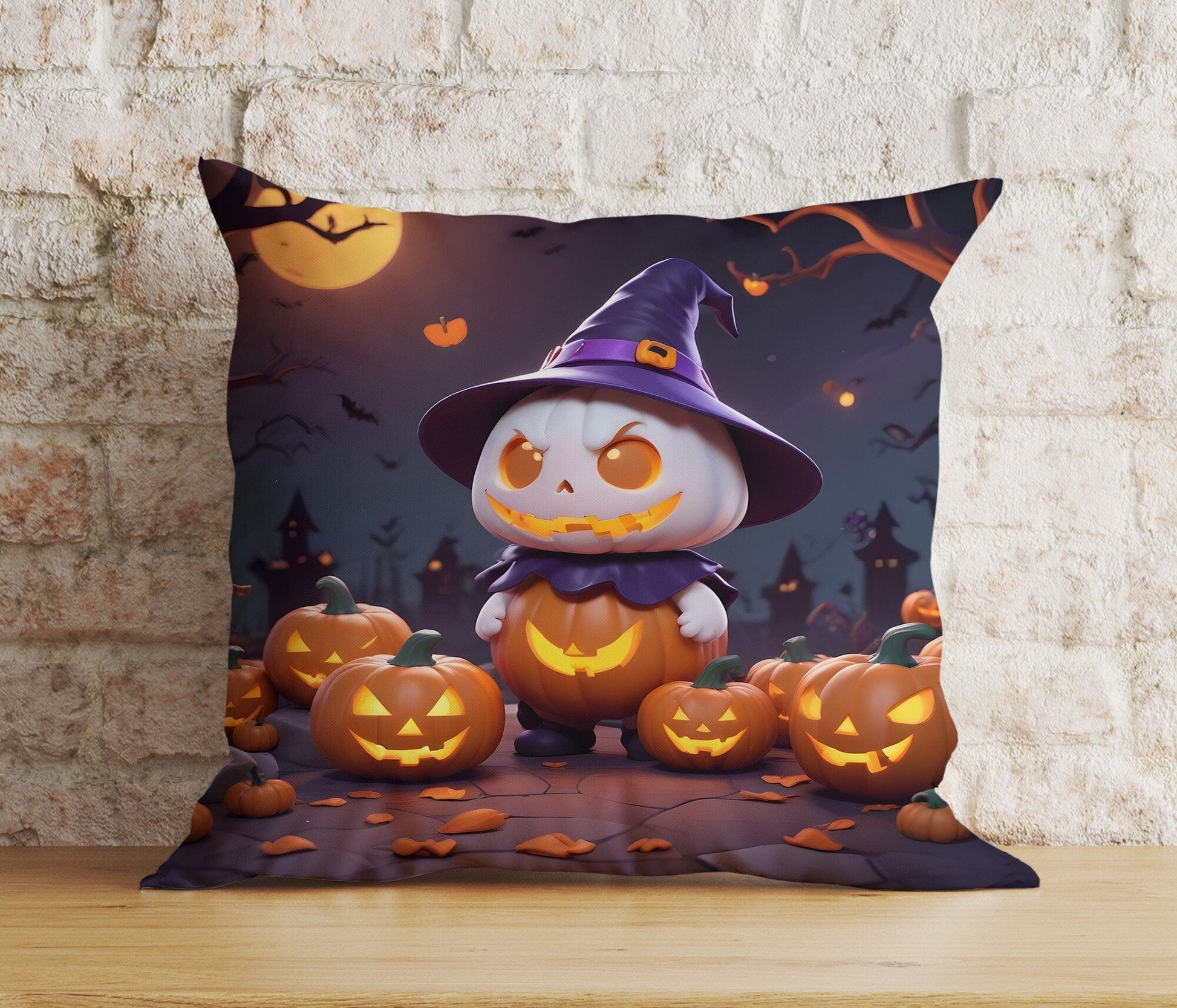 Onay 8 / 12 x 12 inch (30 x 30 cm) Double Side Purple Halloween Carved Pumpkin Trick or Treat Cushion Cover