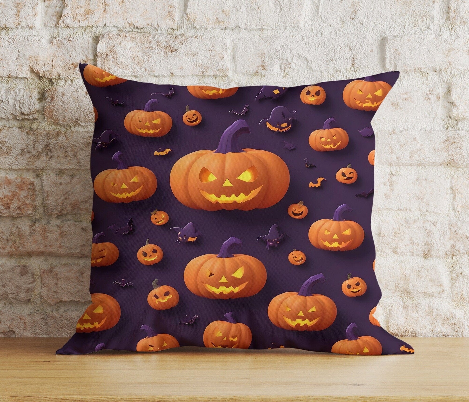 Onay 7 / 12 x 12 inch (30 x 30 cm) Double Side Purple Halloween Carved Pumpkin Trick or Treat Cushion Cover