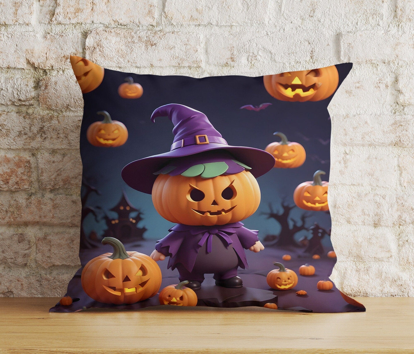 Onay 6 / 12 x 12 inch (30 x 30 cm) Double Side Purple Halloween Carved Pumpkin Trick or Treat Cushion Cover