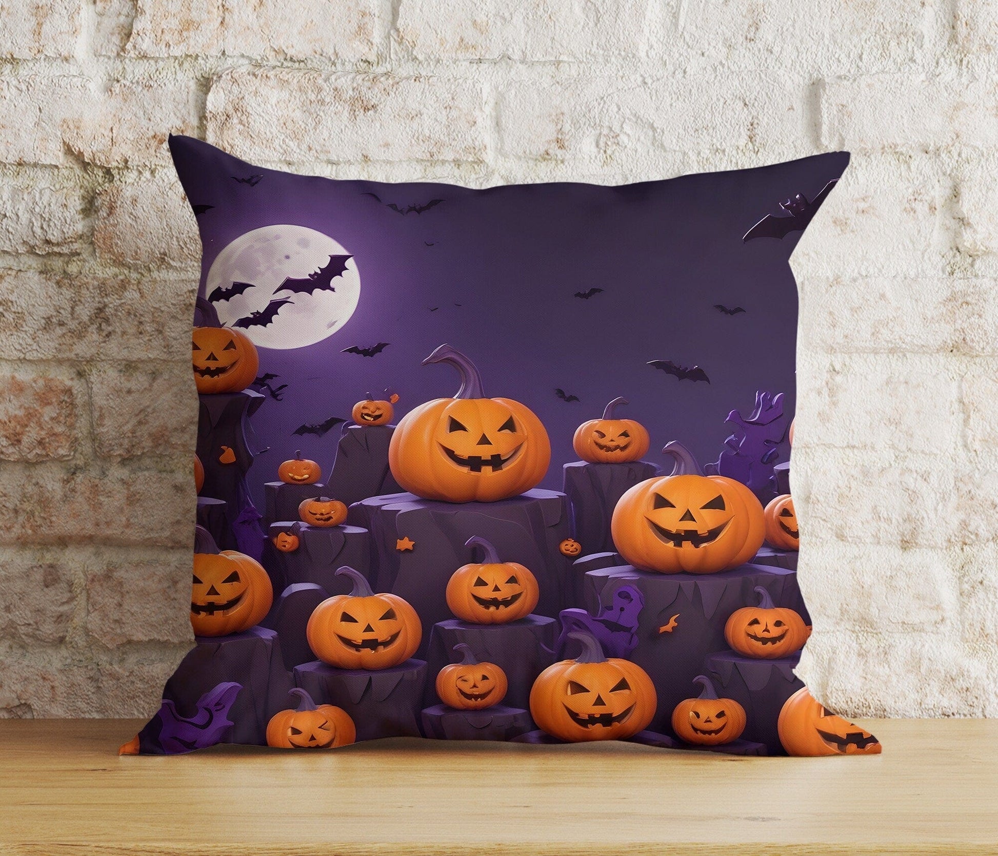 Onay 5 / 12 x 12 inch (30 x 30 cm) Double Side Purple Halloween Carved Pumpkin Trick or Treat Cushion Cover