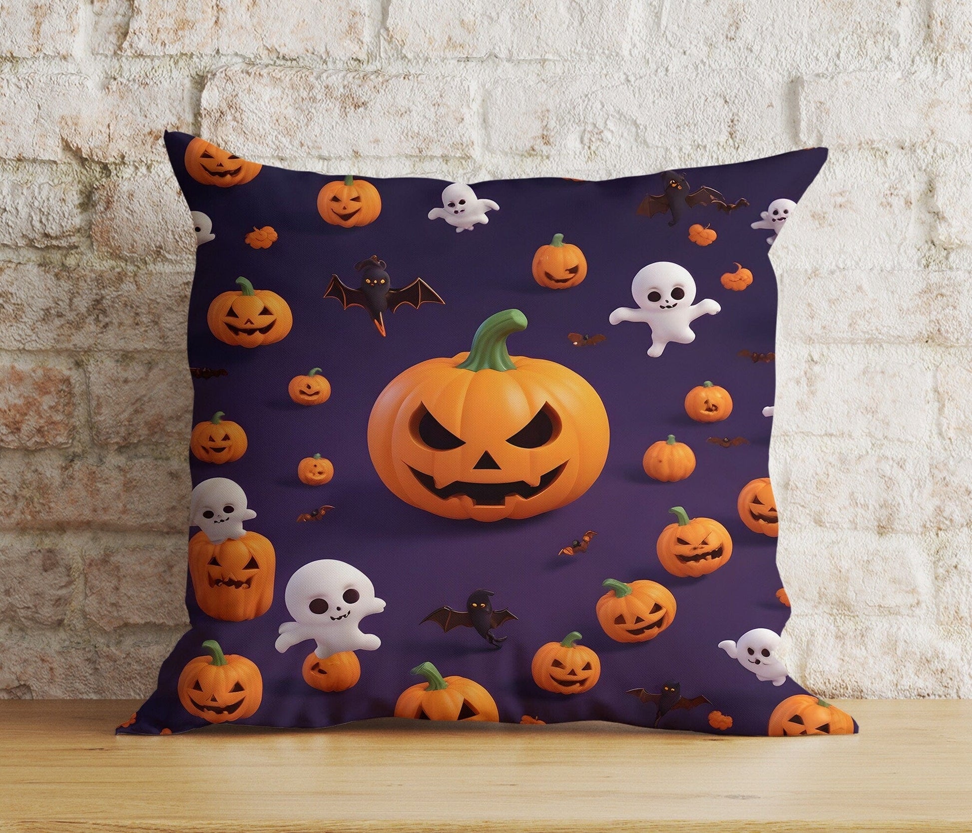 Onay 4 / 12 x 12 inch (30 x 30 cm) Double Side Purple Halloween Carved Pumpkin Trick or Treat Cushion Cover