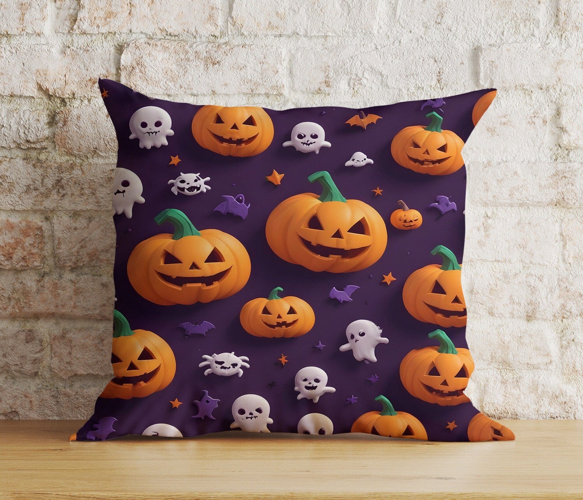 Onay 2 / 12 x 12 inch (30 x 30 cm) Double Side Purple Halloween Carved Pumpkin Trick or Treat Cushion Cover