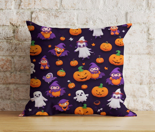 Onay 1 / 12 x 12 inch (30 x 30 cm) Double Side Purple Halloween Carved Pumpkin Trick or Treat Cushion Cover