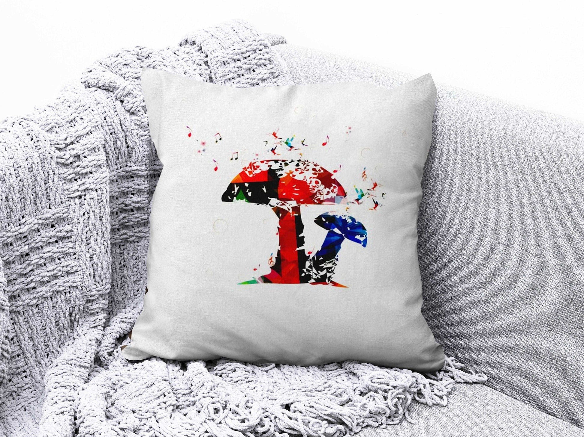 Onay 3 / 12 x 12 inch (30 x 30 cm) Rainbow Multi Color Mushroom Deer and Egg Cushion Cover