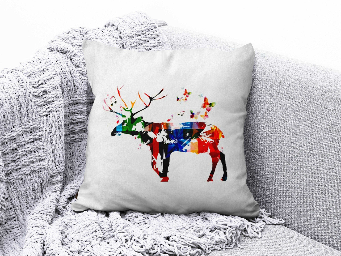 Onay 2 / 12 x 12 inch (30 x 30 cm) Rainbow Multi Color Mushroom Deer and Egg Cushion Cover