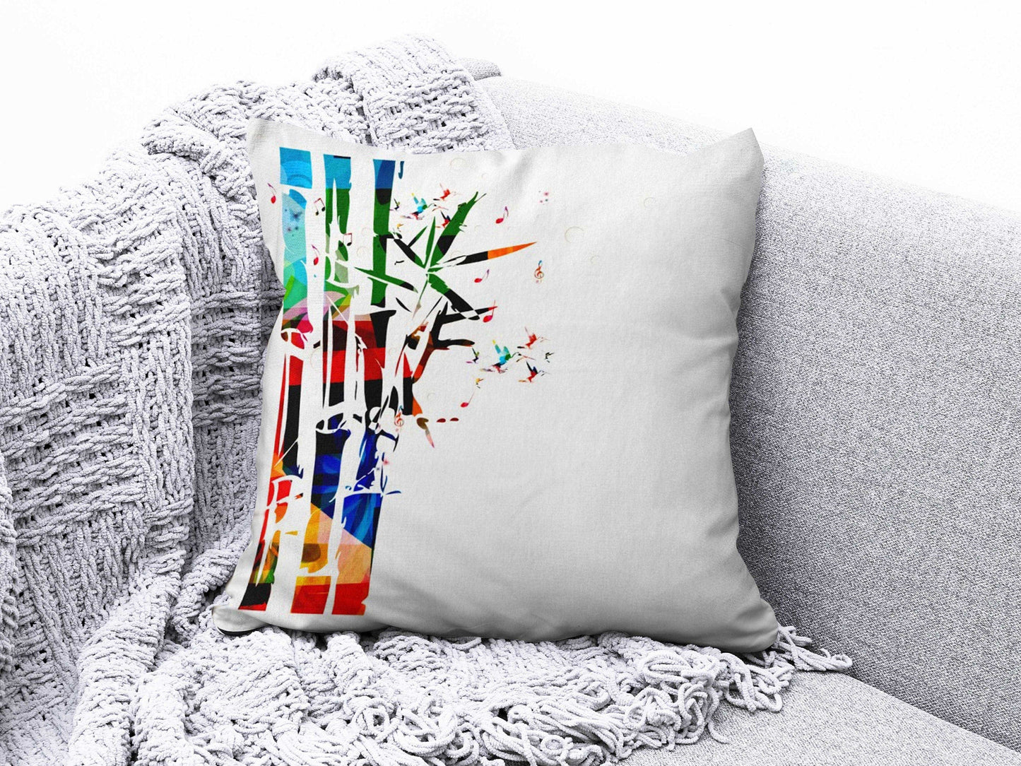 Onay 1 / 12 x 12 inch (30 x 30 cm) Rainbow Multi Color Mushroom Deer and Egg Cushion Cover