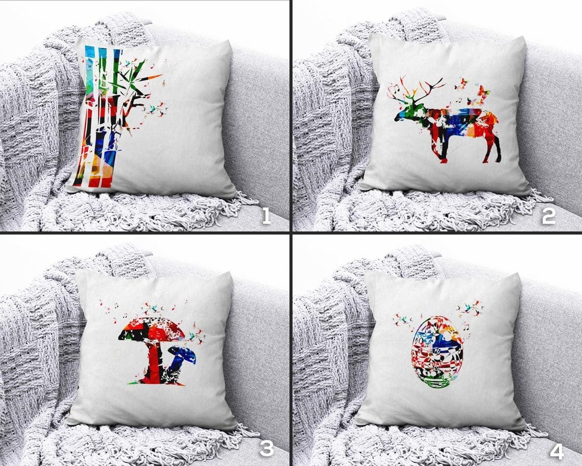 Onay Rainbow Multi Color Mushroom Deer and Egg Cushion Cover