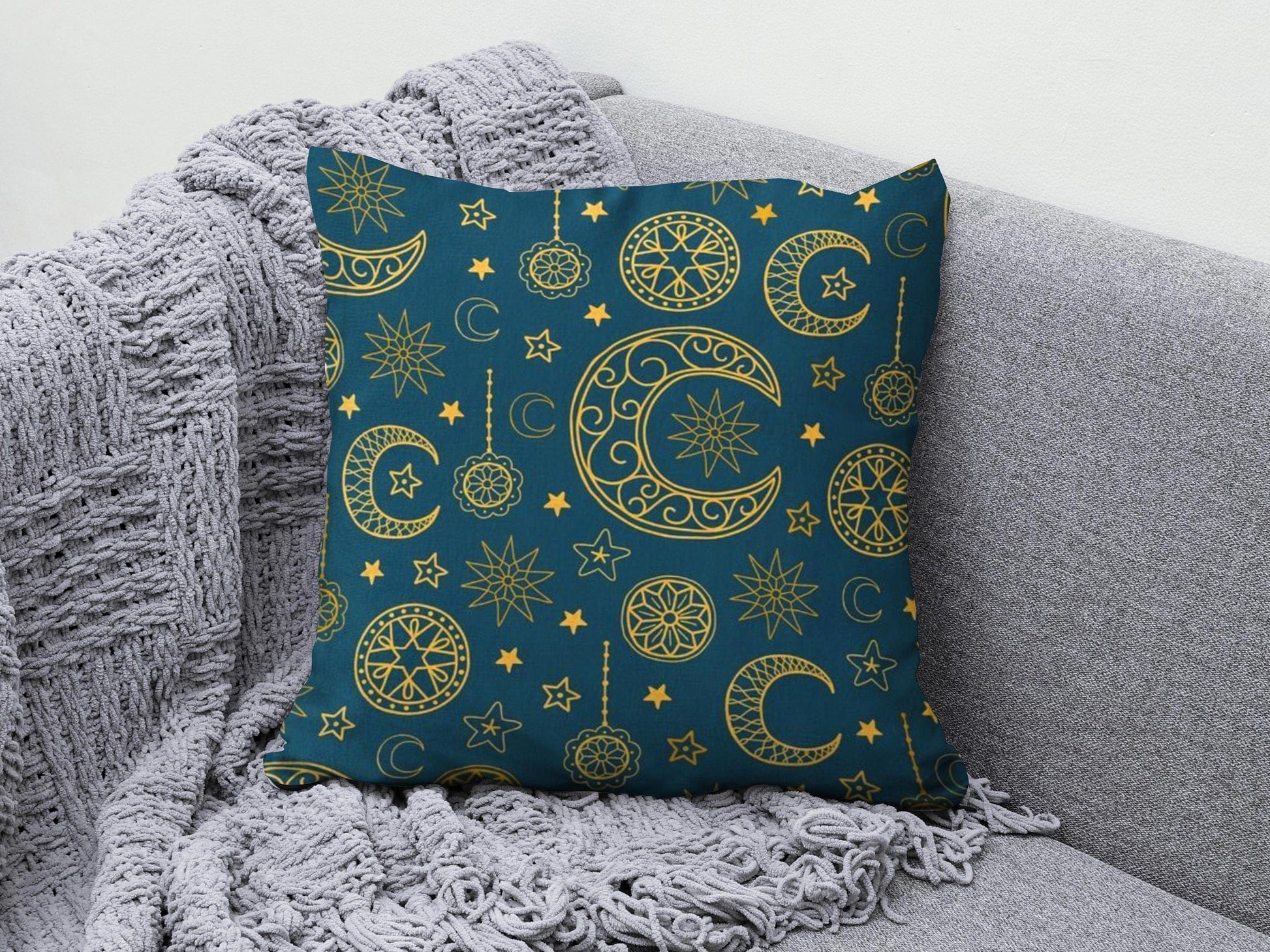 Onay 9 / 12 x 12 inch (30 x 30 cm) Ramadan Mubarak Muslim Dark Blue Gift Cushion Cover