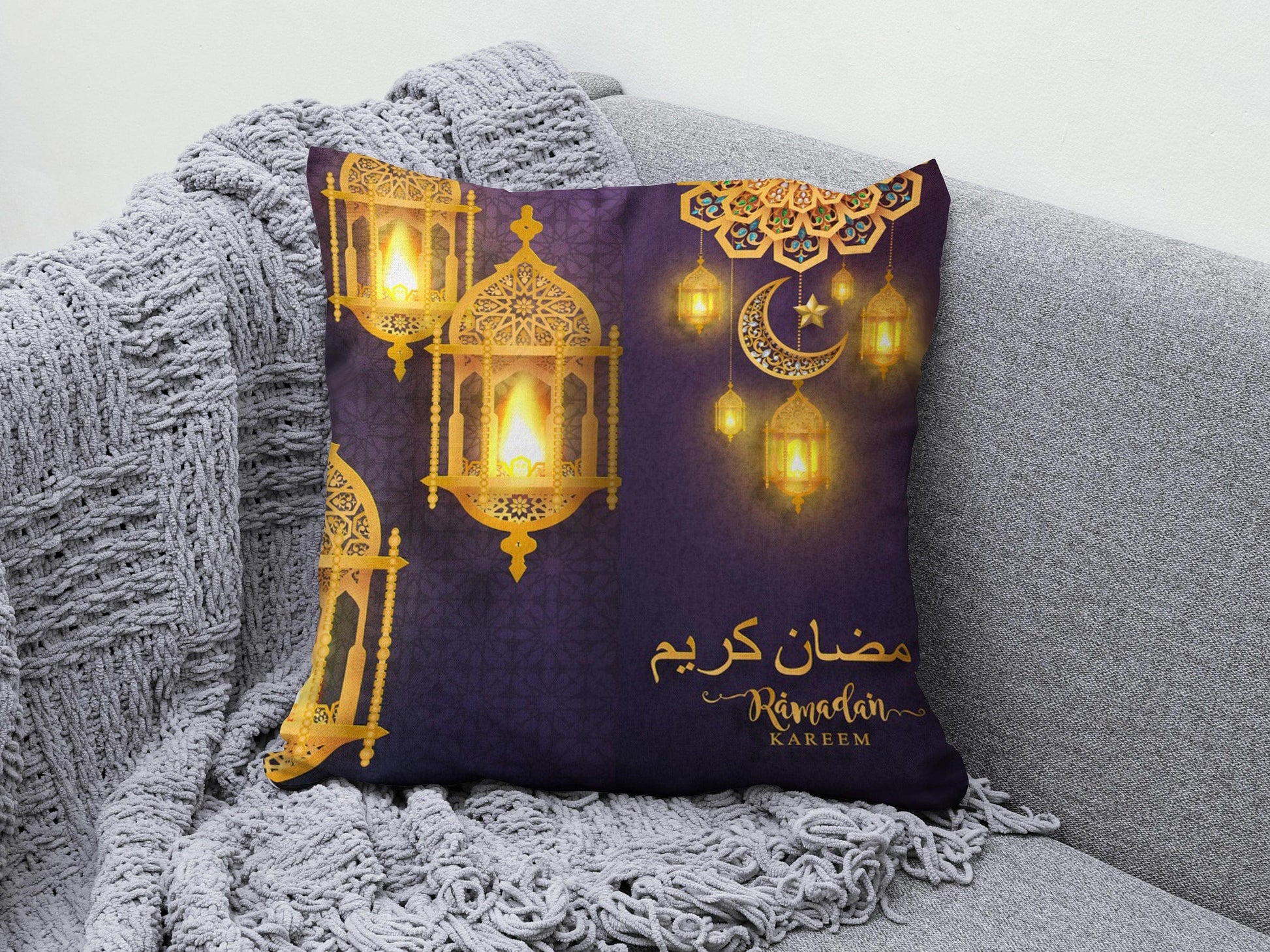 Onay 7 / 12 x 12 inch (30 x 30 cm) Ramadan Mubarak Muslim Dark Blue Gift Cushion Cover