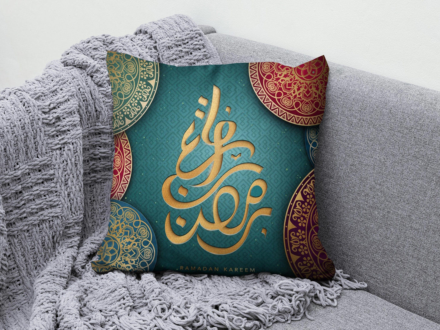 Onay 6 / 12 x 12 inch (30 x 30 cm) Ramadan Mubarak Muslim Dark Blue Gift Cushion Cover
