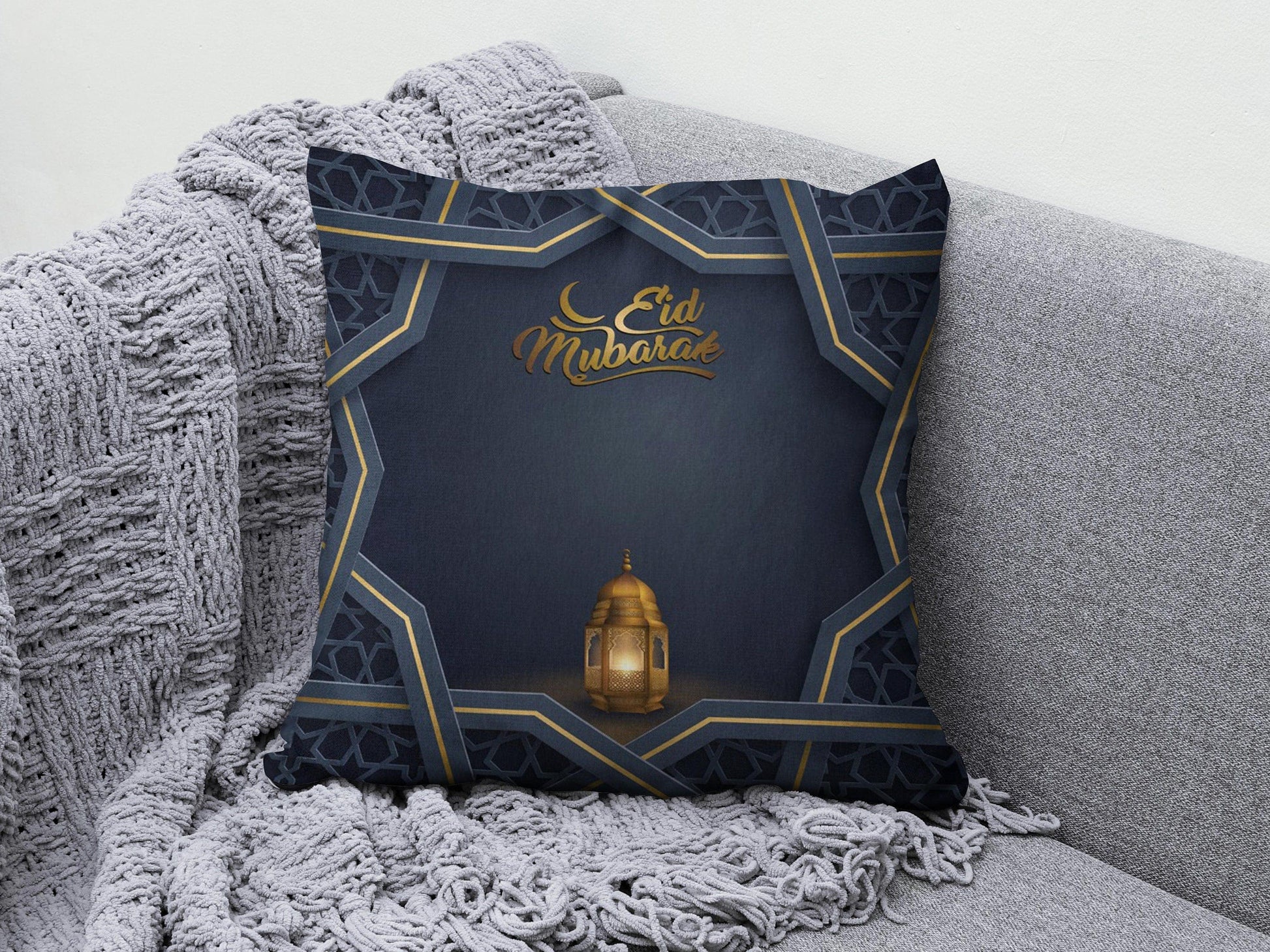 Onay 1 / 12 x 12 inch (30 x 30 cm) Ramadan Mubarak Muslim Dark Blue Gift Cushion Cover