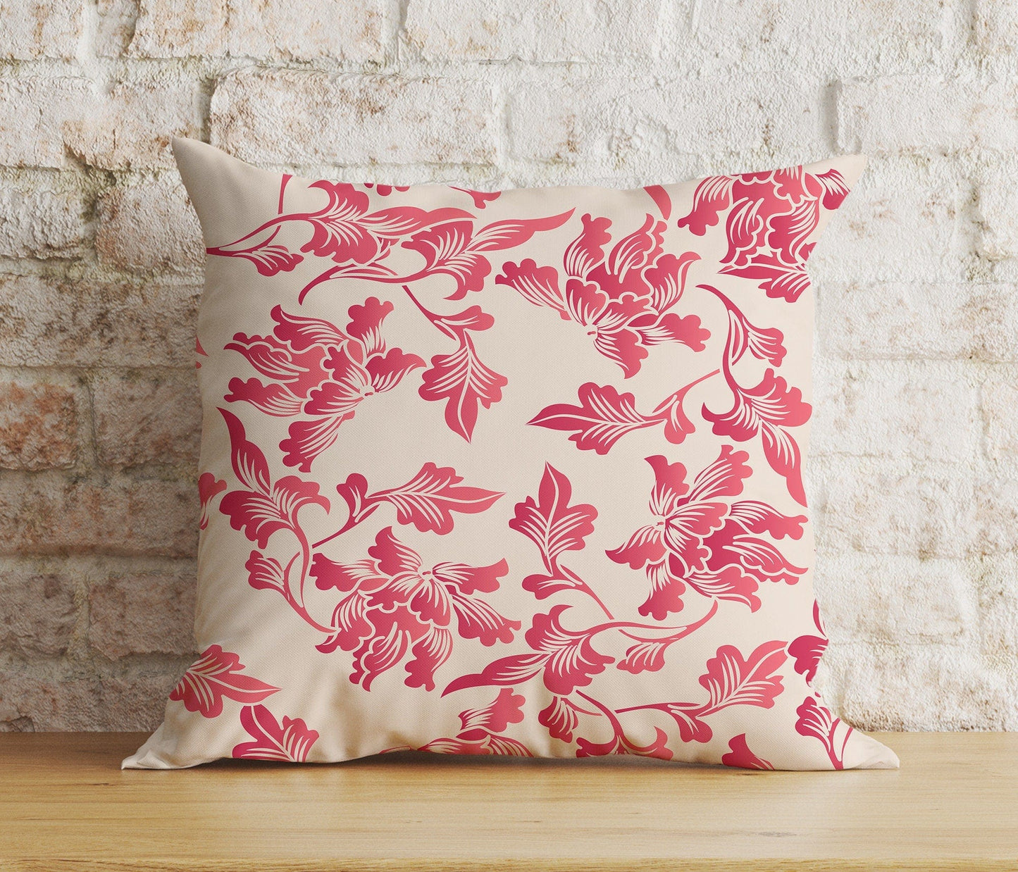 Onay Home Textile Cushion Covers 3 / 12 x 12 inch (30 x 30 cm) Double Side Raspberry & Beige Shabby Chic Cushion Cover Square Pillowcase