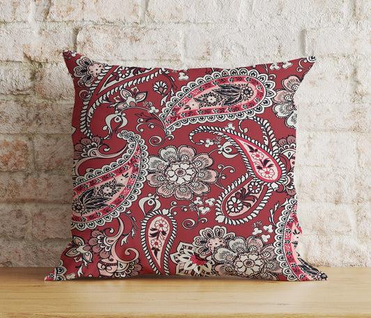 Onay Home Textile Cushion Covers 1 / 12 x 12 inch (30 x 30 cm) Double Side Raspberry & Beige Shabby Chic Cushion Cover Square Pillowcase
