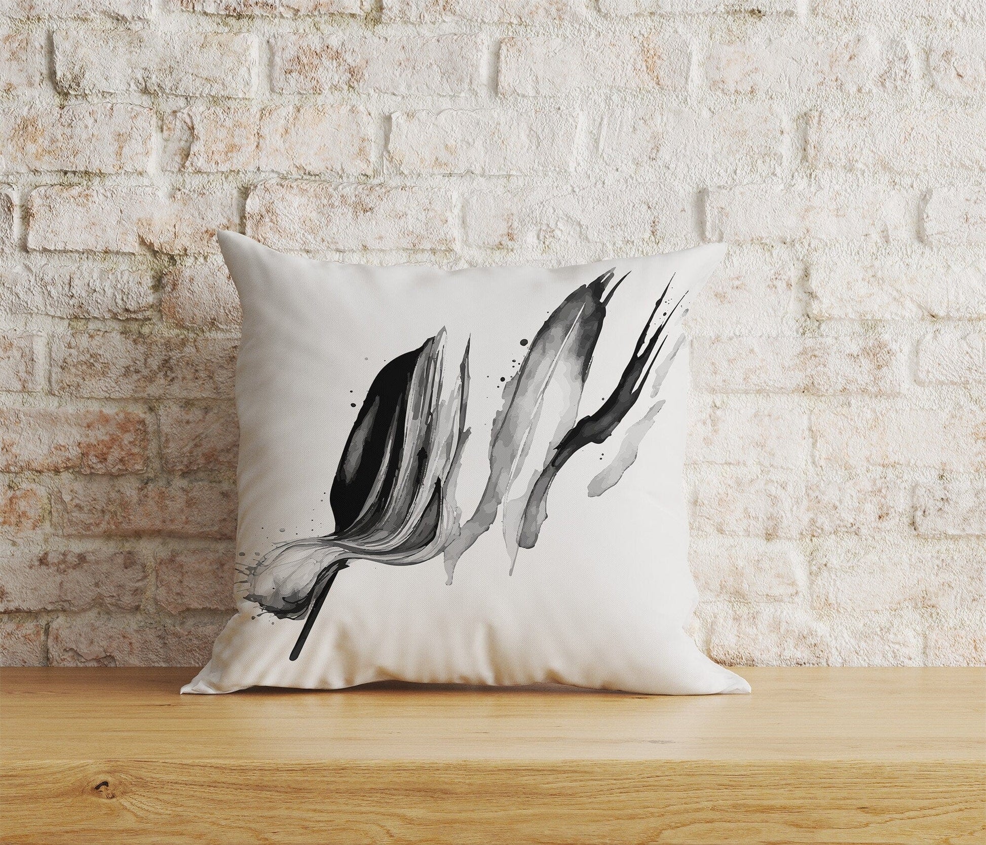 Onay Home Textile Cushion Covers 8 / 12 x 12 inch (30 x 30 cm) Double Side Realistic Black Watercolor Brush Stroke Cushion Covers