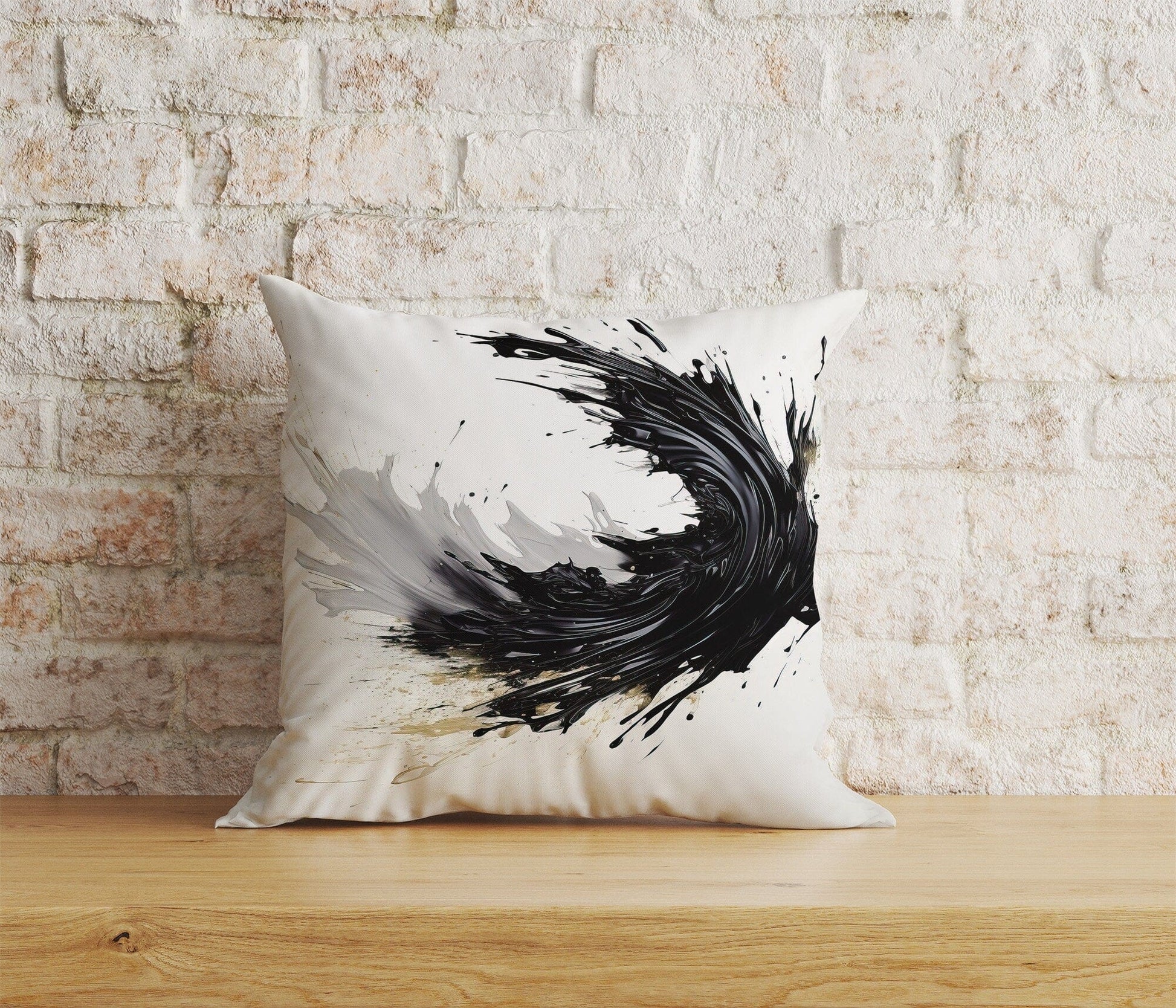 Onay Home Textile Cushion Covers 7 / 12 x 12 inch (30 x 30 cm) Double Side Realistic Black Watercolor Brush Stroke Cushion Covers
