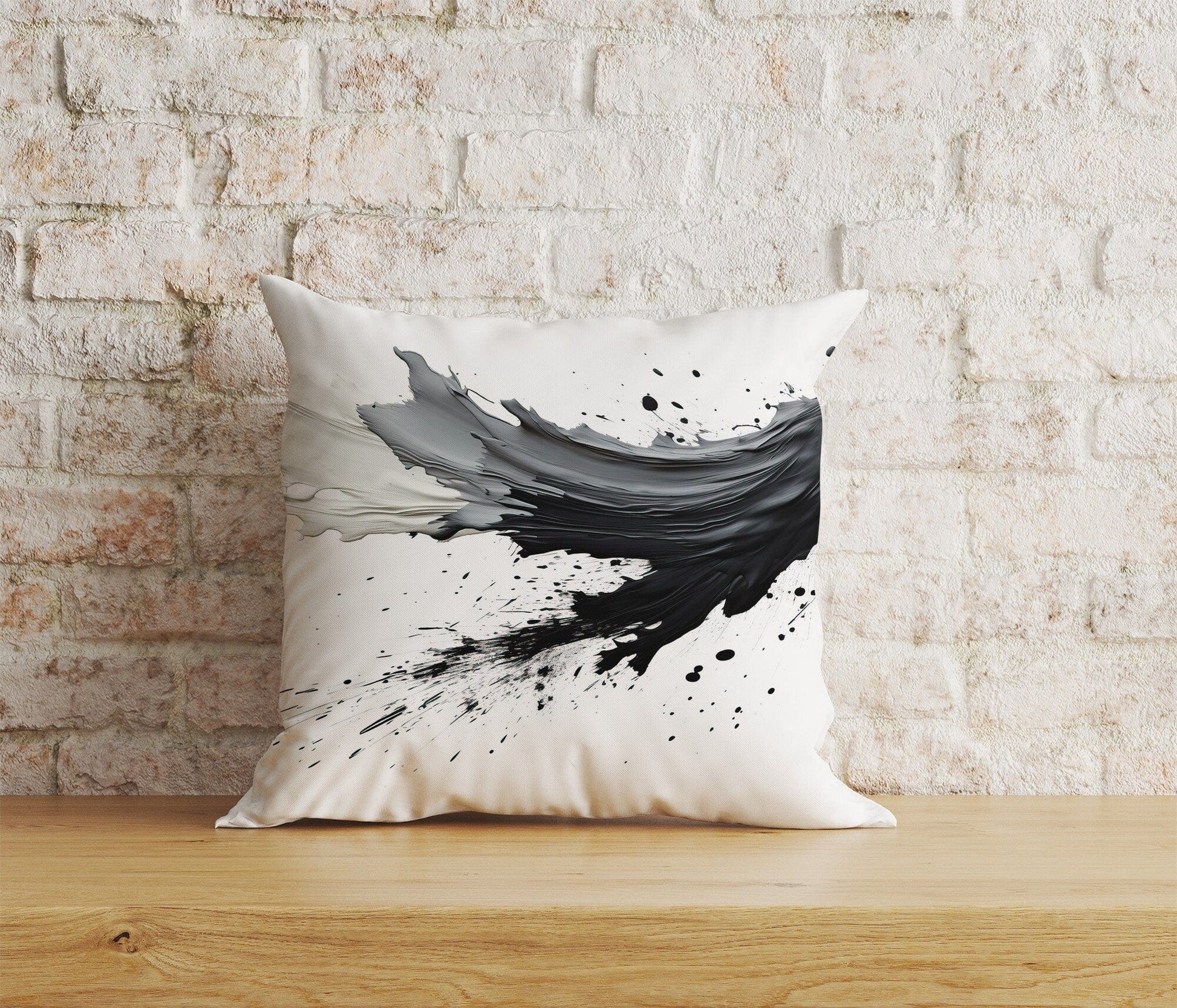 Onay Home Textile Cushion Covers 6 / 12 x 12 inch (30 x 30 cm) Double Side Realistic Black Watercolor Brush Stroke Cushion Covers