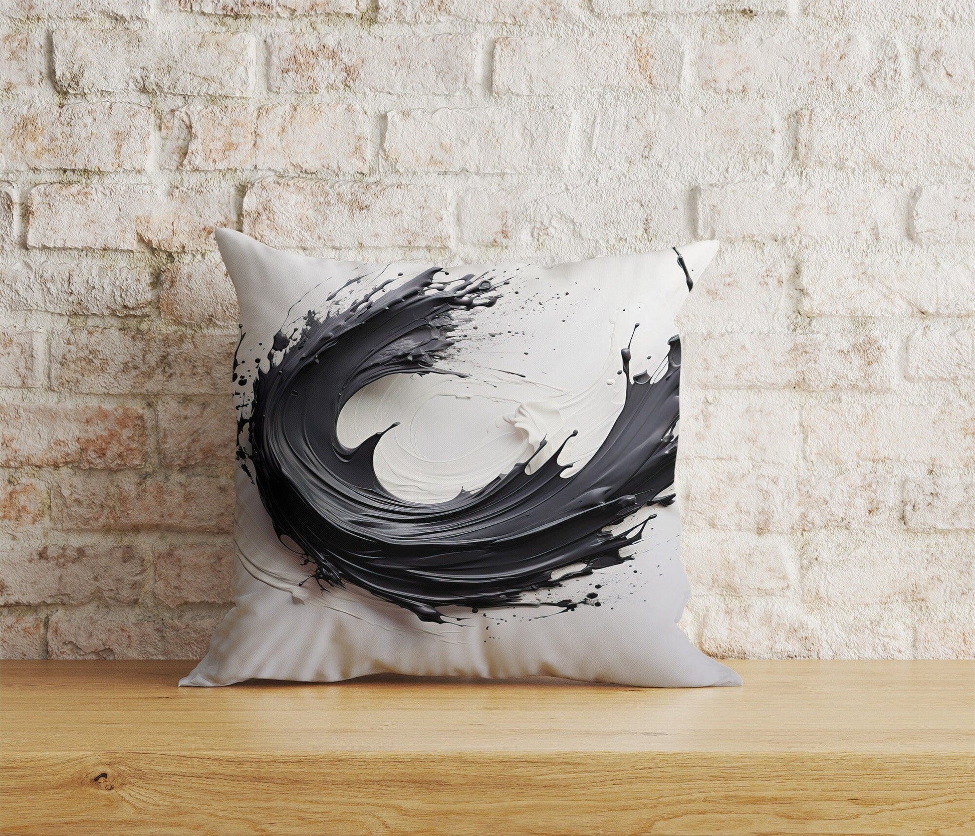 Onay Home Textile Cushion Covers 1 / 12 x 12 inch (30 x 30 cm) Double Side Realistic Black Watercolor Brush Stroke Cushion Covers