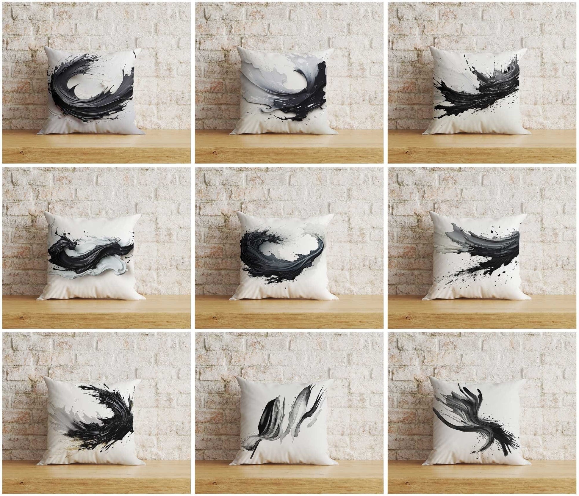 Onay Home Textile Cushion Covers Realistic Black Watercolor Brush Stroke Cushion Covers