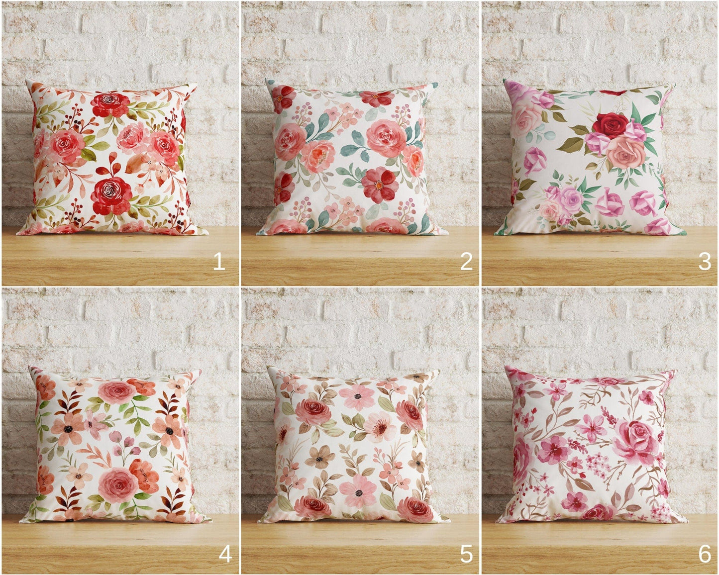 Onay Home Textile Cushion Covers Red and Pink Rose Maroon Floral Watercolor Cushion Covers