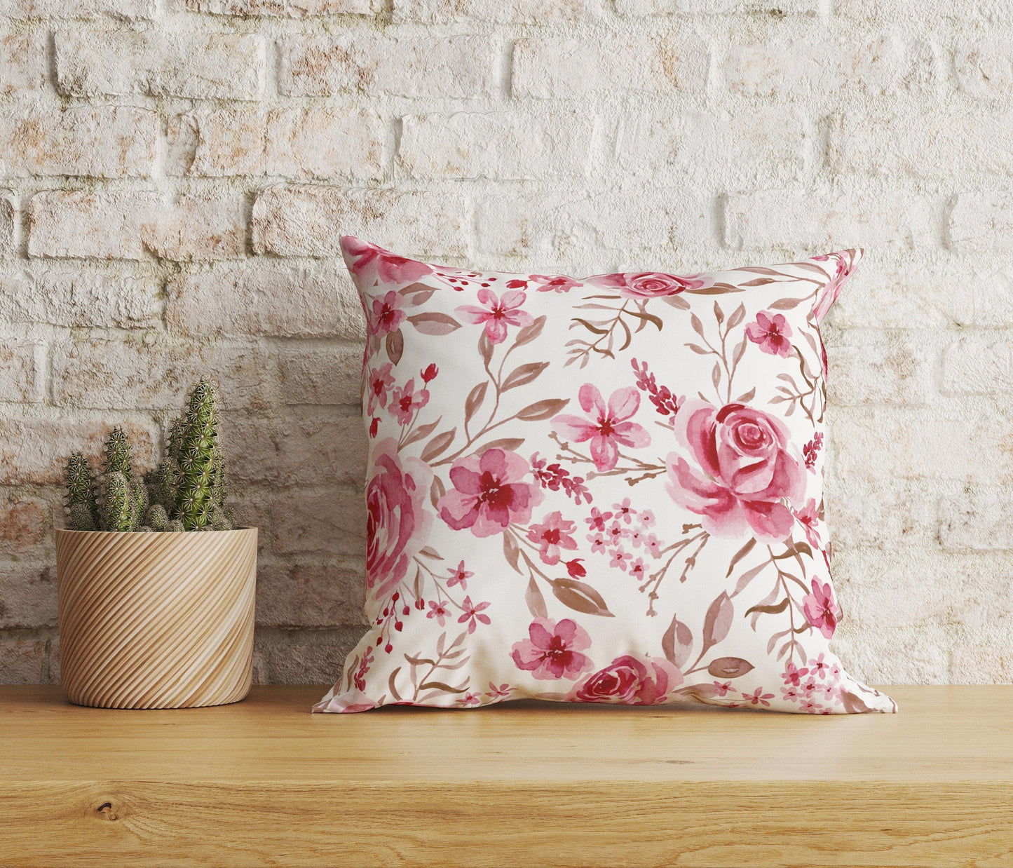Onay Home Textile Cushion Covers 6 / 12 x 12 inch (30 x 30 cm) Double Side Red and Pink Rose Maroon Floral Watercolor Cushion Covers
