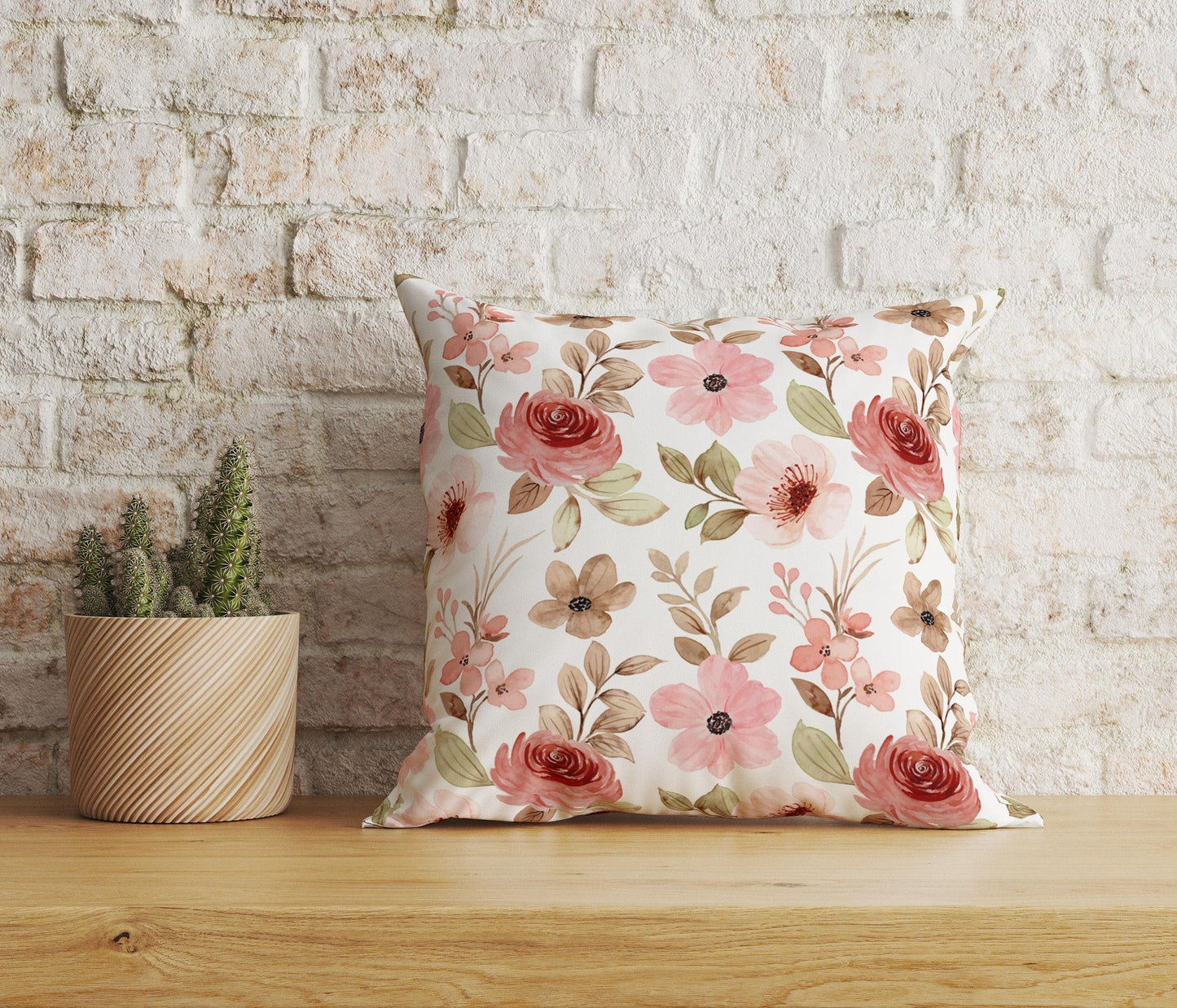 Onay Home Textile Cushion Covers 5 / 12 x 12 inch (30 x 30 cm) Double Side Red and Pink Rose Maroon Floral Watercolor Cushion Covers
