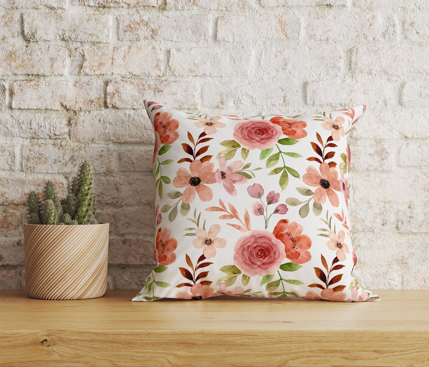 Onay Home Textile Cushion Covers 4 / 12 x 12 inch (30 x 30 cm) Double Side Red and Pink Rose Maroon Floral Watercolor Cushion Covers