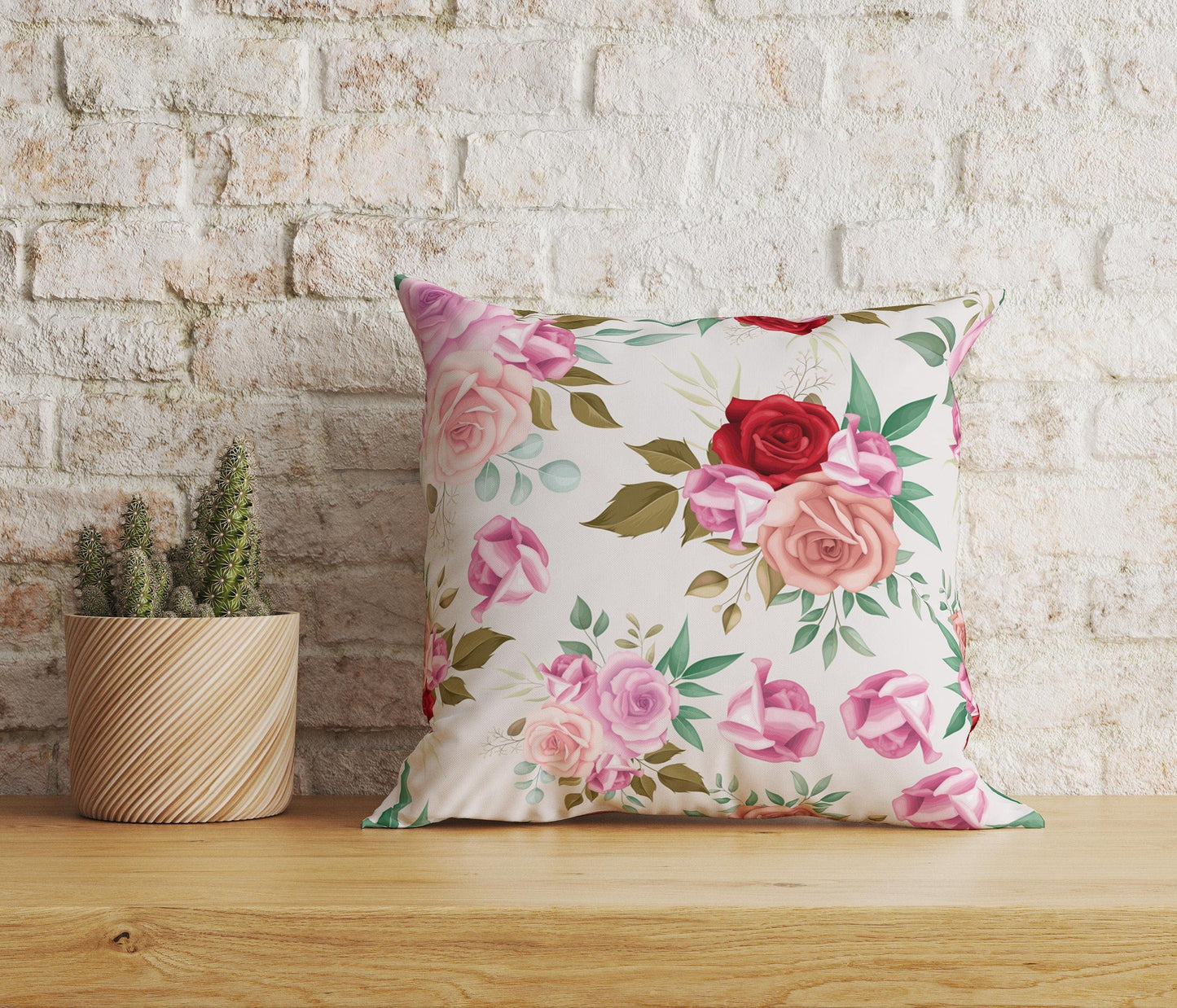 Onay Home Textile Cushion Covers 3 / 12 x 12 inch (30 x 30 cm) Double Side Red and Pink Rose Maroon Floral Watercolor Cushion Covers