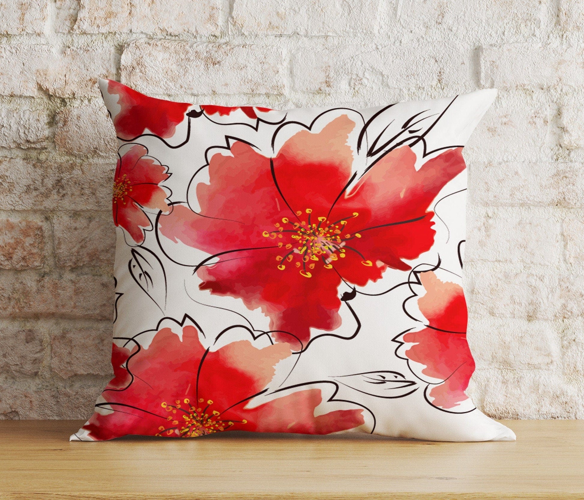 Onay 7 / 12 x 12 inch (30 x 30 cm) Double Side Red&Burgundy Modern Cherry Abstract Floral Cushion Cover
