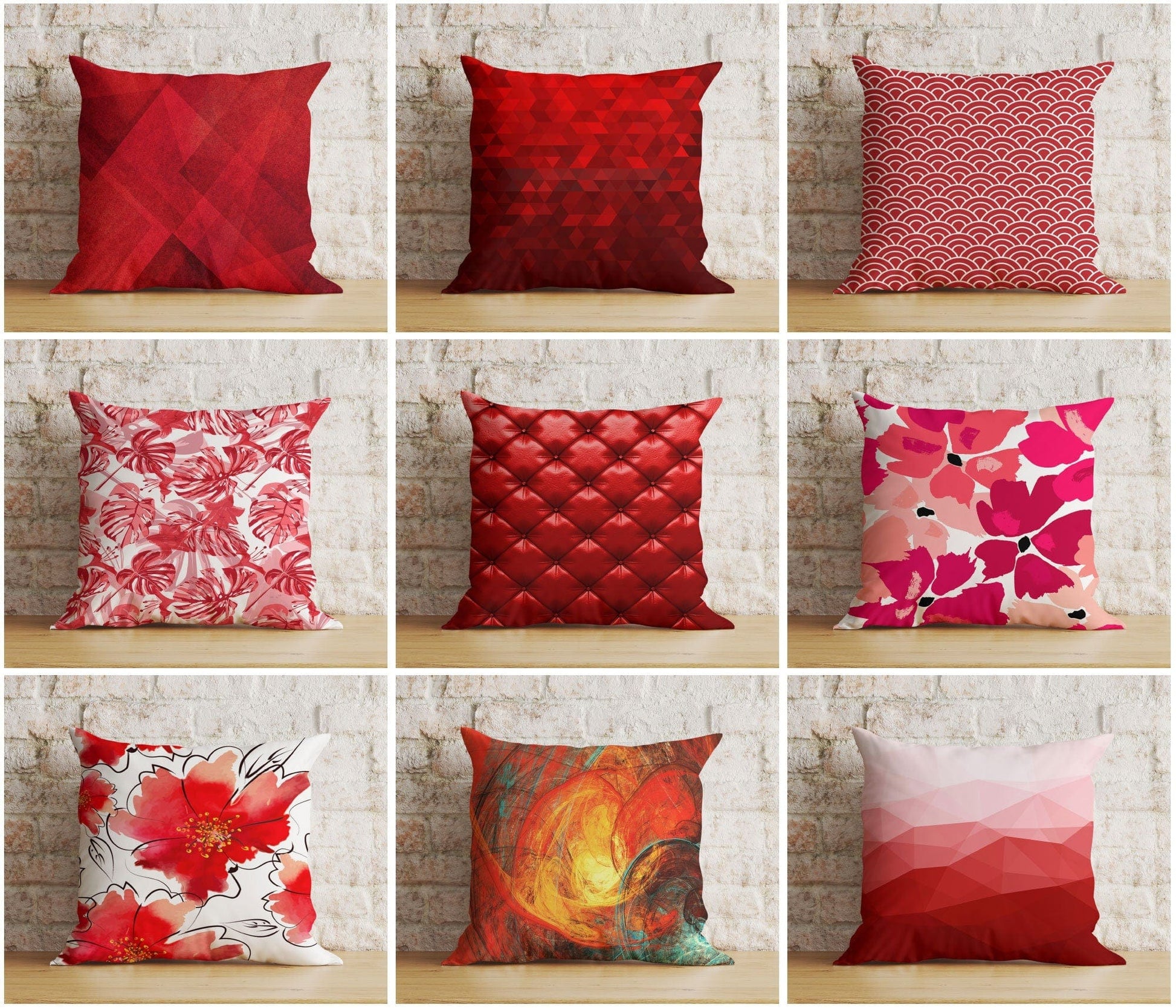 Onay Red&Burgundy Modern Cherry Abstract Floral Cushion Cover