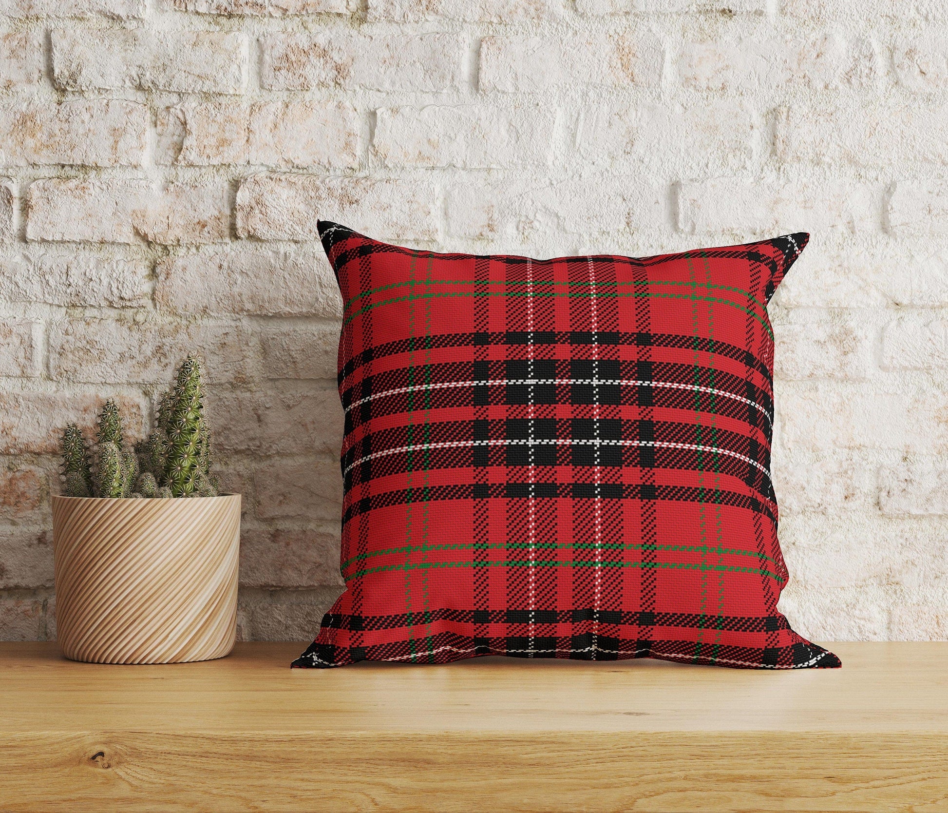 Onay Home Textile Cushion Covers 2 / 12 x 12 inch (30 x 30 cm) Double Side Red Checkered Plaid Cushion Covers UK Tartan Pillow Covers