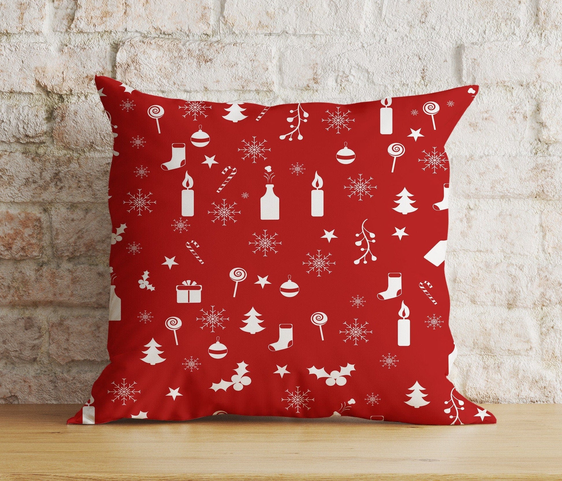 Onay 5 / 12 x 12 inch (30 x 30 cm) Double Side Red Christmas Decoration Snowflake Xmas Cushion Cover