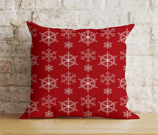 Onay 1 / 12 x 12 inch (30 x 30 cm) Double Side Red Christmas Decoration Snowflake Xmas Cushion Cover