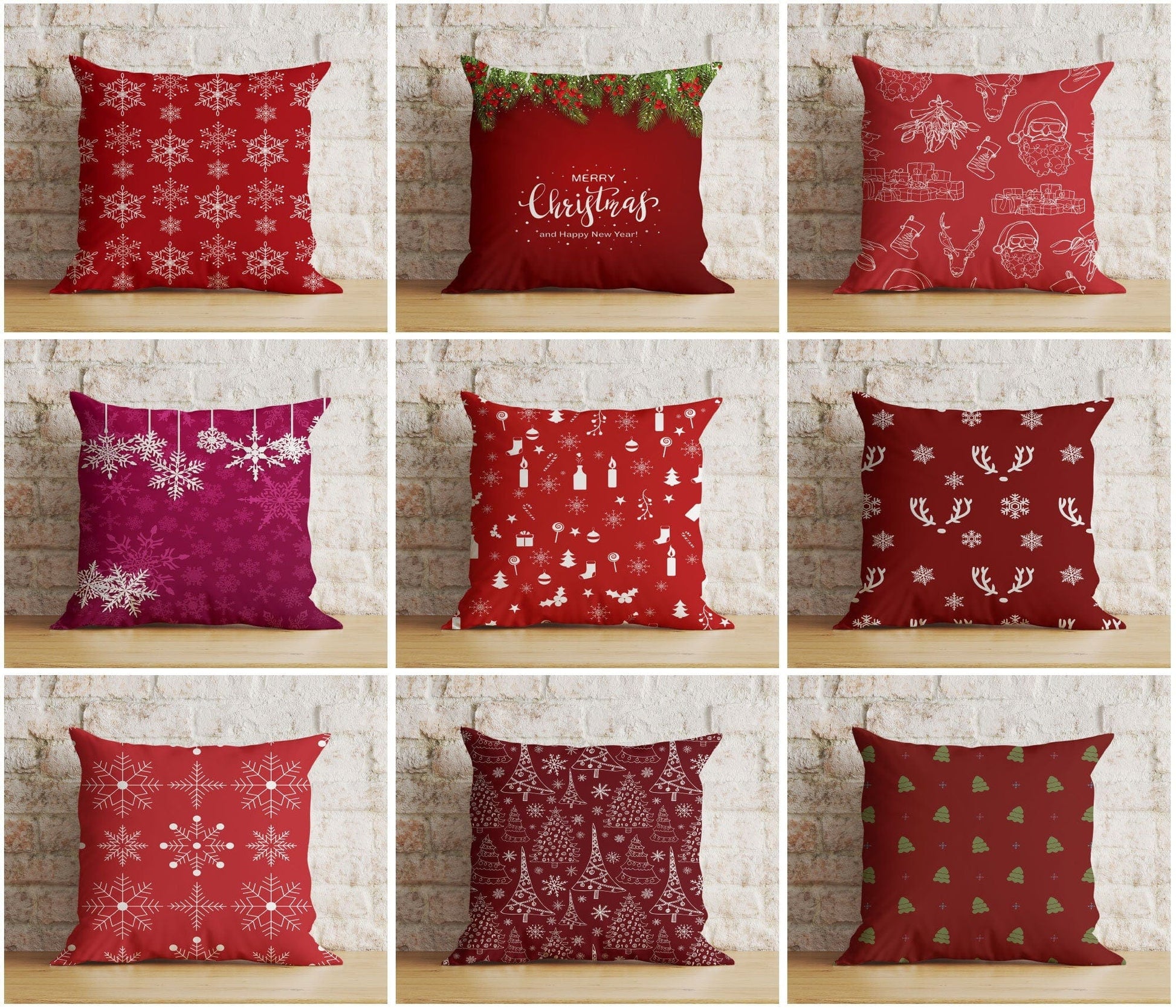 Onay Red Christmas Decoration Snowflake Xmas Cushion Cover