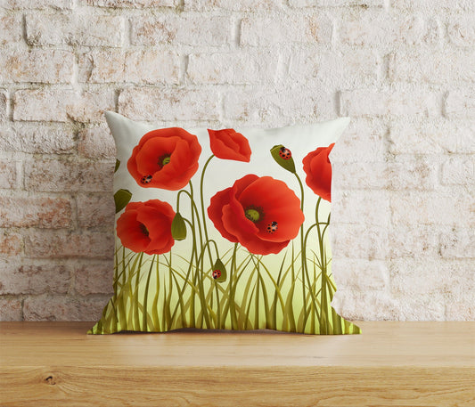 Onay Home Textile Cushion Covers 1 / 12 x 12 inch (30 x 30 cm) Double Side Red Poppy Flower Cushion Covers Poppies Pillow Covers