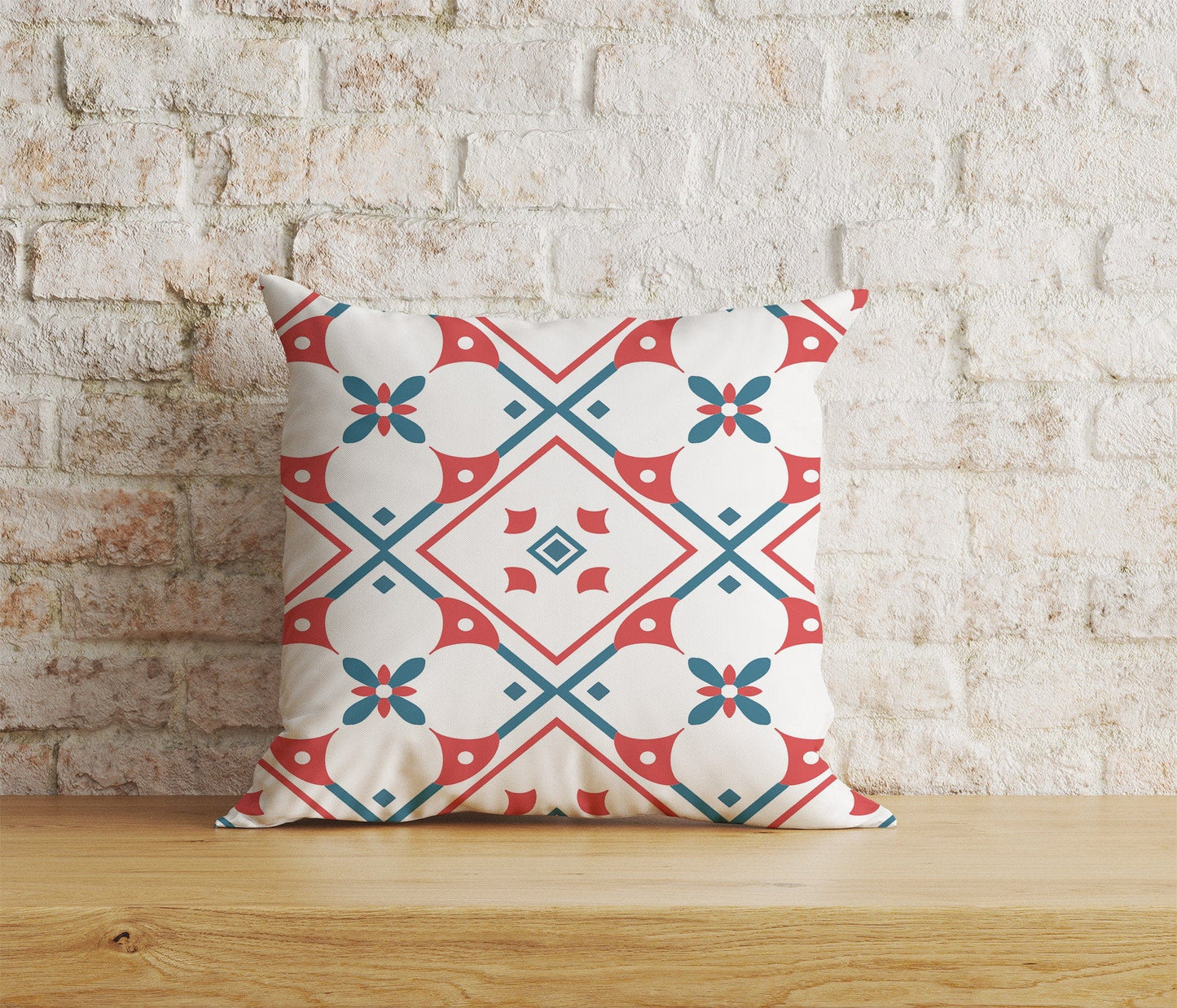 Onay Home Textile Cushion Covers 3 / 12 x 12 inch (30 x 30 cm) Double Side Red & Turquoise Motifs Cushion Covers Traditional Tiles Case