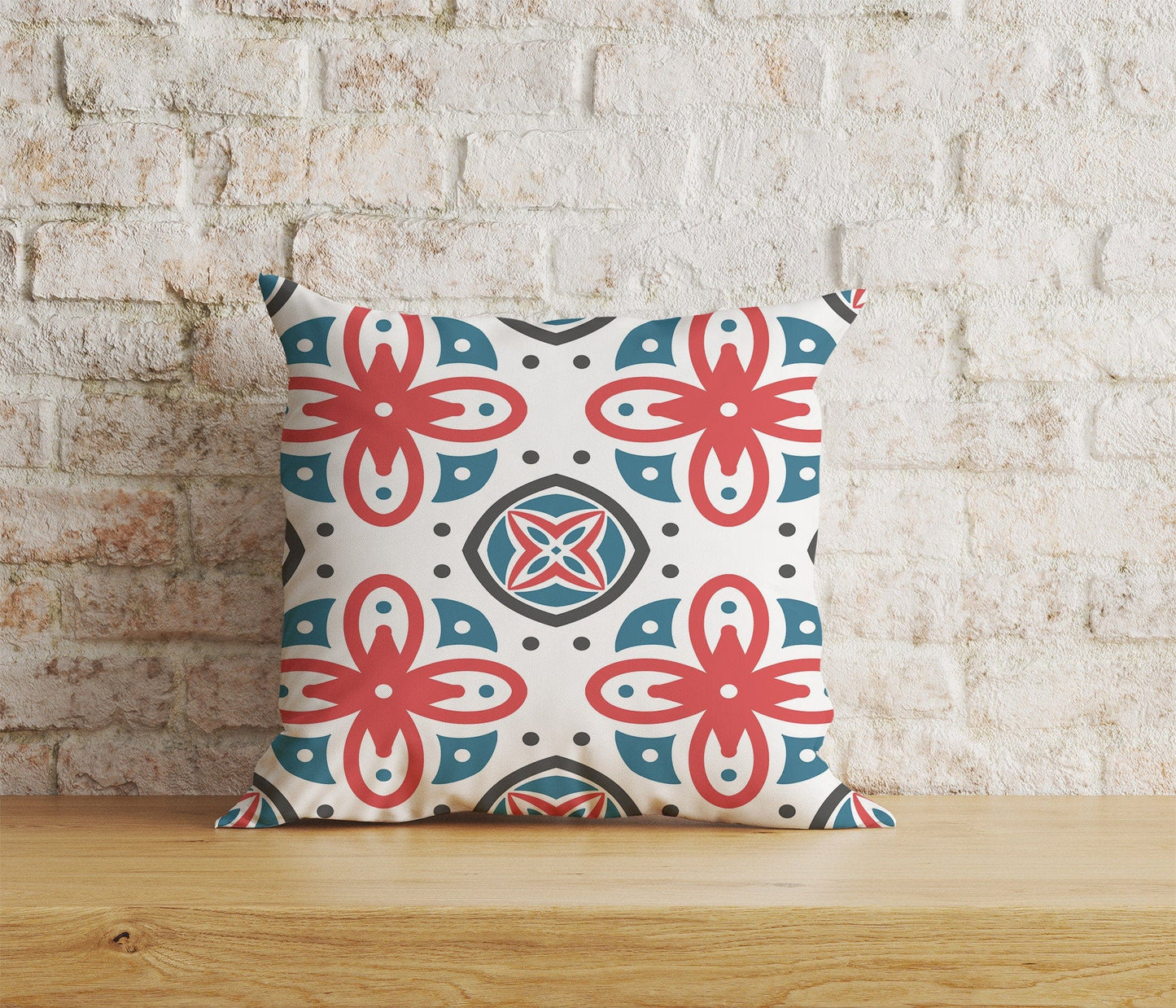 Onay Home Textile Cushion Covers 2 / 12 x 12 inch (30 x 30 cm) Double Side Red & Turquoise Motifs Cushion Covers Traditional Tiles Case