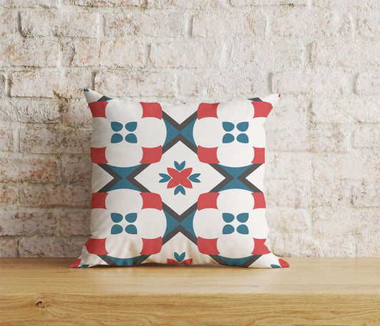 Onay Home Textile Cushion Covers 1 / 12 x 12 inch (30 x 30 cm) Double Side Red & Turquoise Motifs Cushion Covers Traditional Tiles Case